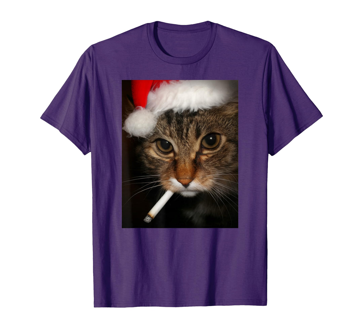 Smoking Cat in Santa Hat Funny Xmas Meme T-Shirt