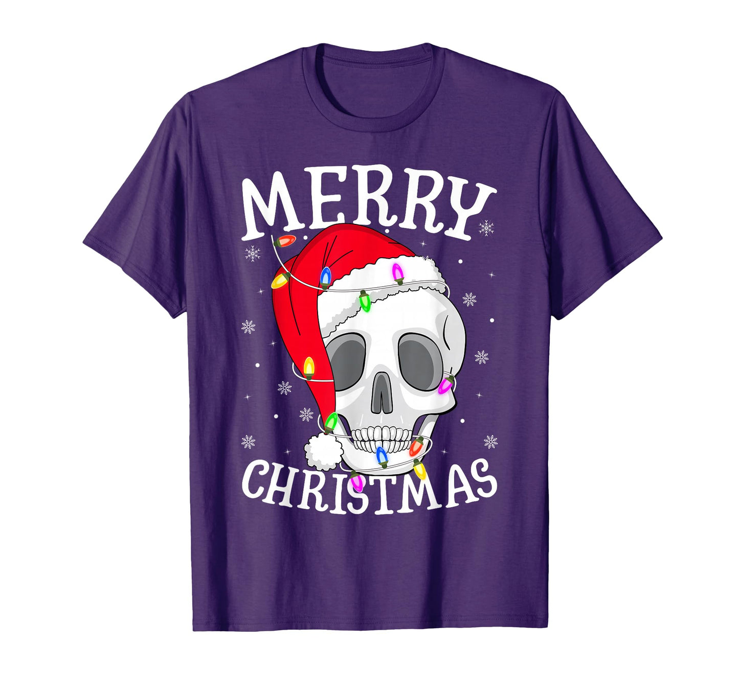Skeleton Skull Christmas Lights Funny Santa Hat Scary Xmas T-Shirt