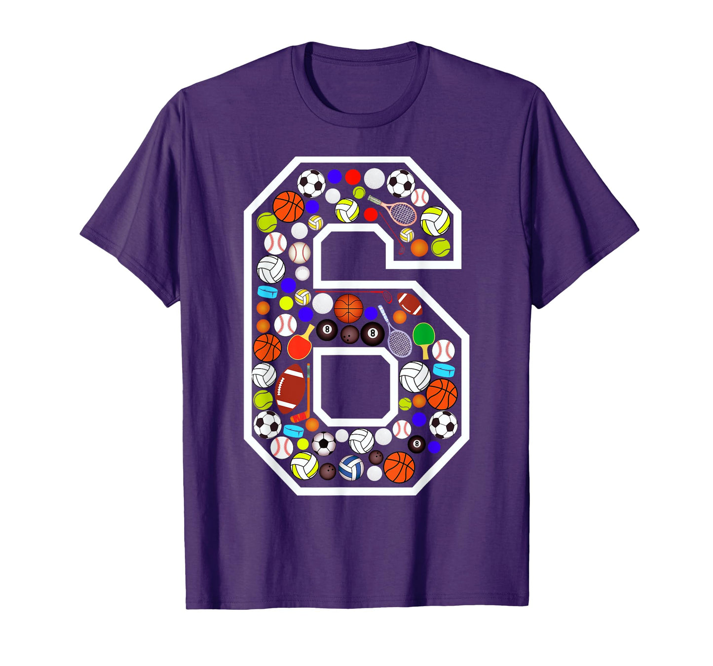 Kids 6th Birthday Sports Big Number Six 6 Year Old Boy T-Shirt