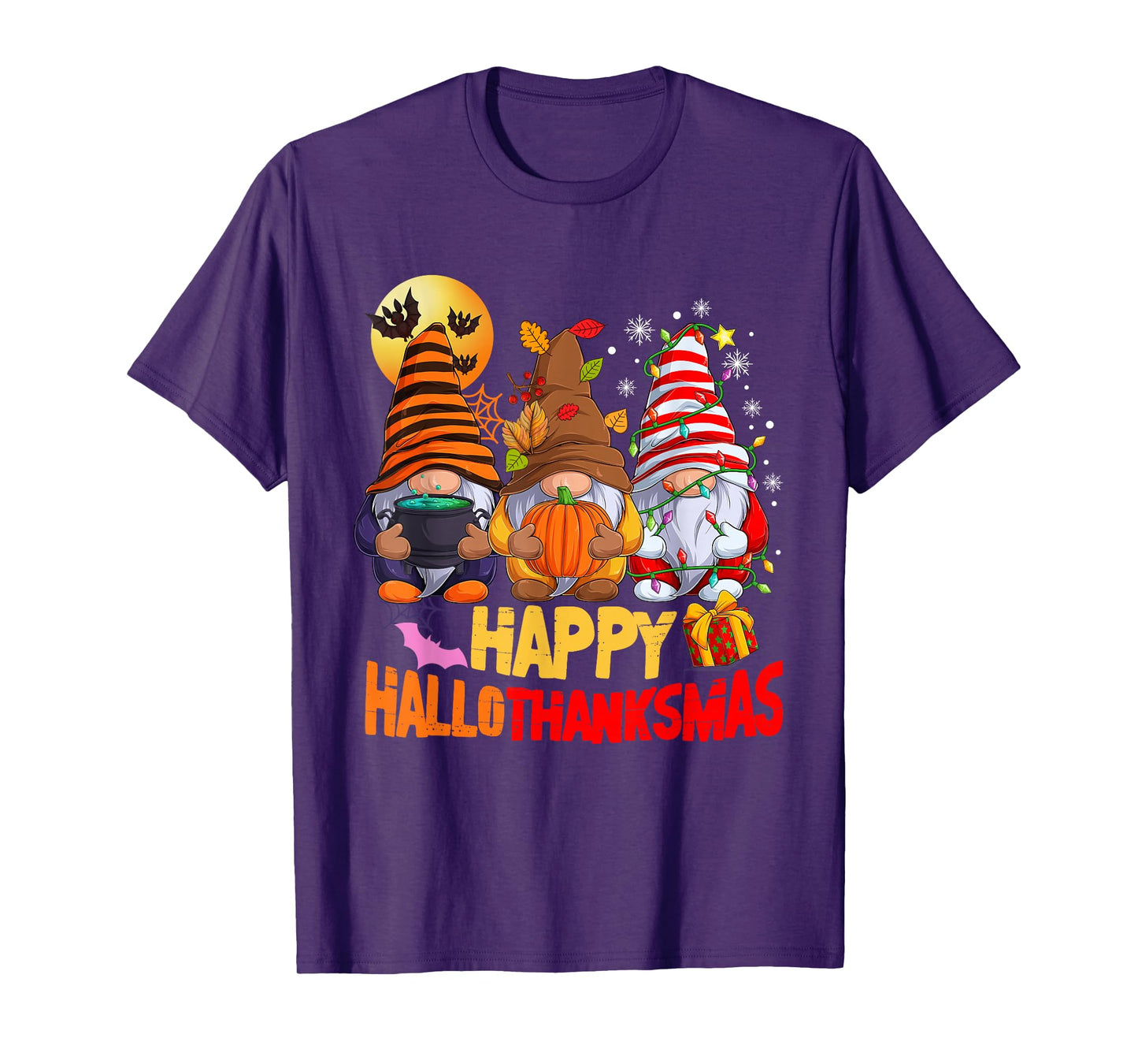Happy Hallothanksmas Gnomes Lover Halloween Merry Christmas T-Shirt