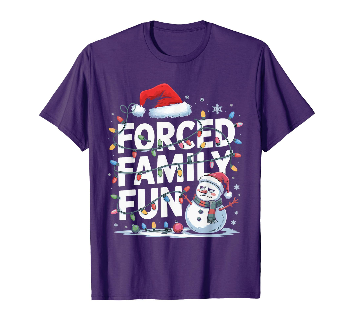 Forced Family Fun Snowman Christmas Lights Kids Men Women T-Shirt