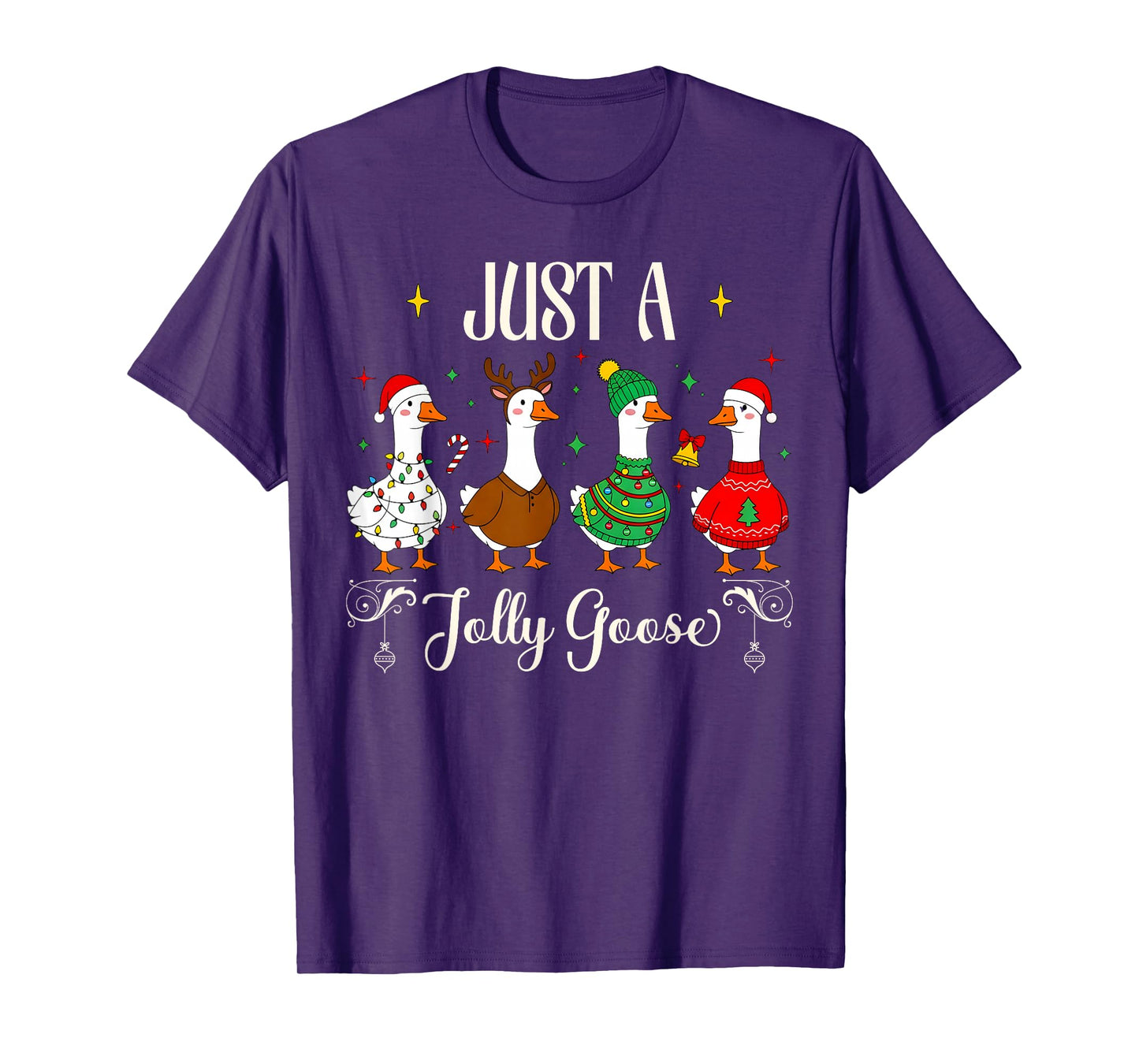 Funny Christmas Just A Silly Jolly Goose Santa Reindeer Xmas T-Shirt