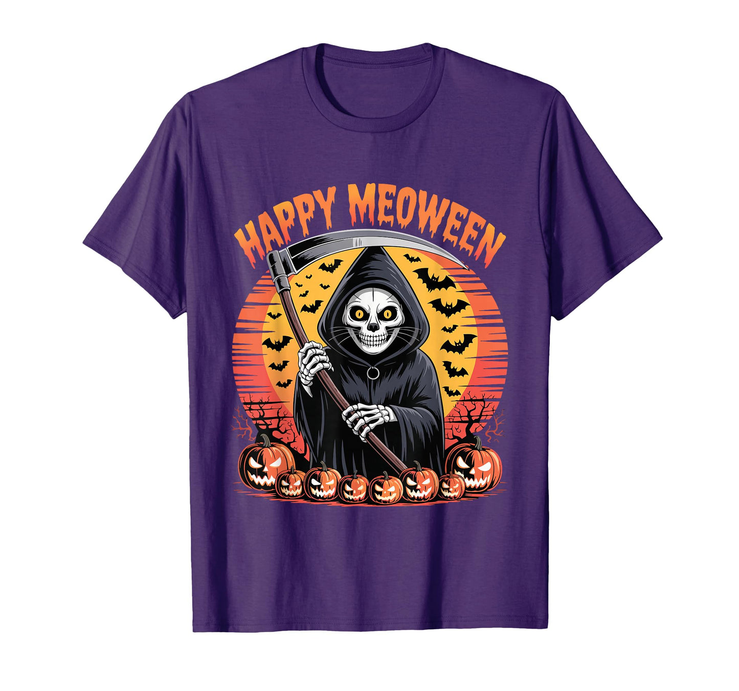 Vintage Happy Meoween Spooky Cat Lover Halloween T-Shirt