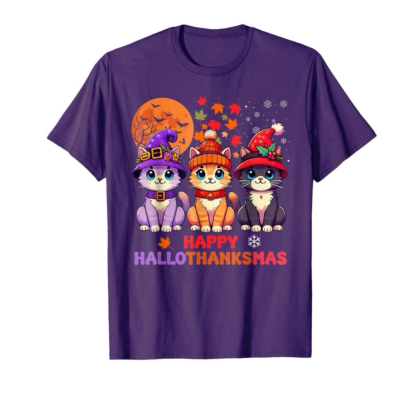 Halloween Thanksgiving Christmas Happy HalloThanksMas Cats T-Shirt