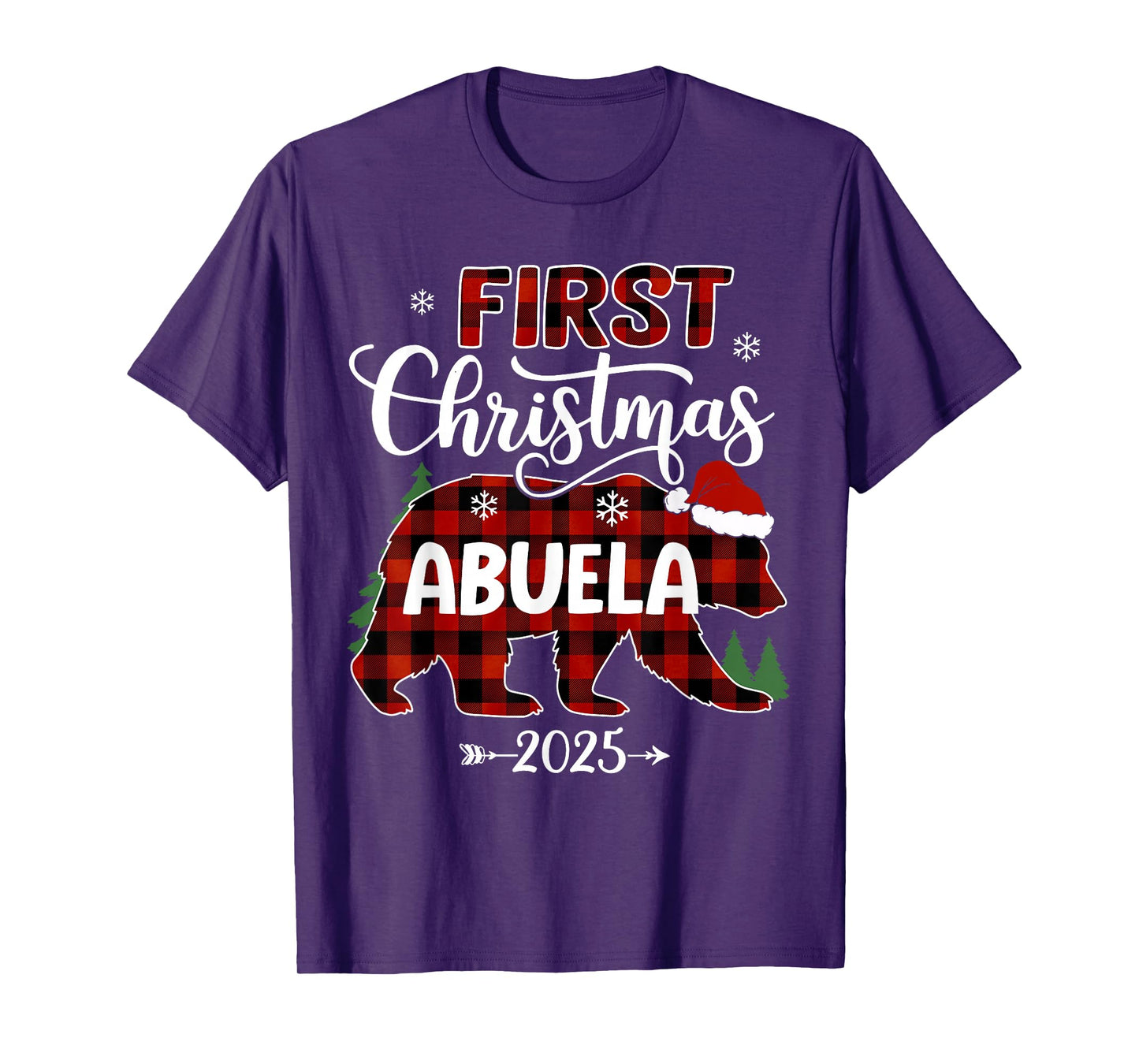 Pregnancy First Christmas Abuela Red Plaid Bear Santa 2025 T-Shirt