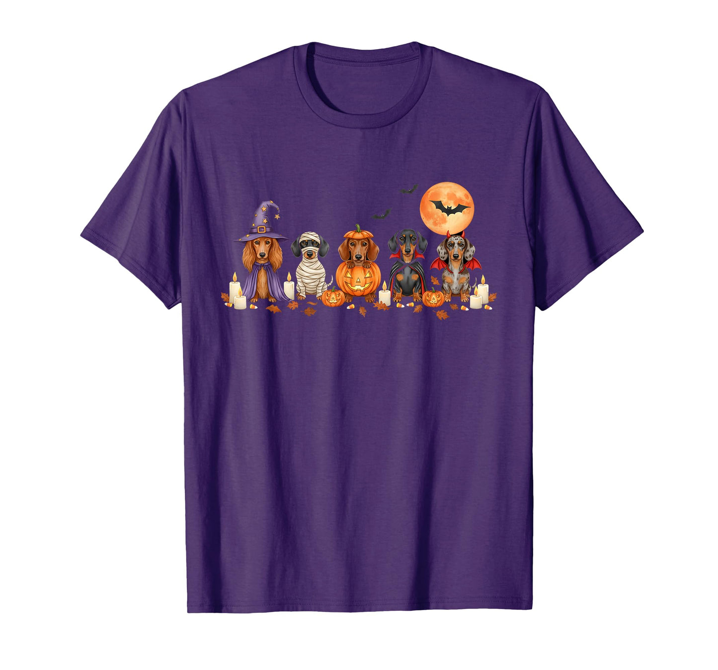 Spooky Wiener Dachshund Dogs Ghost Witch Mummy Costume T-Shirt