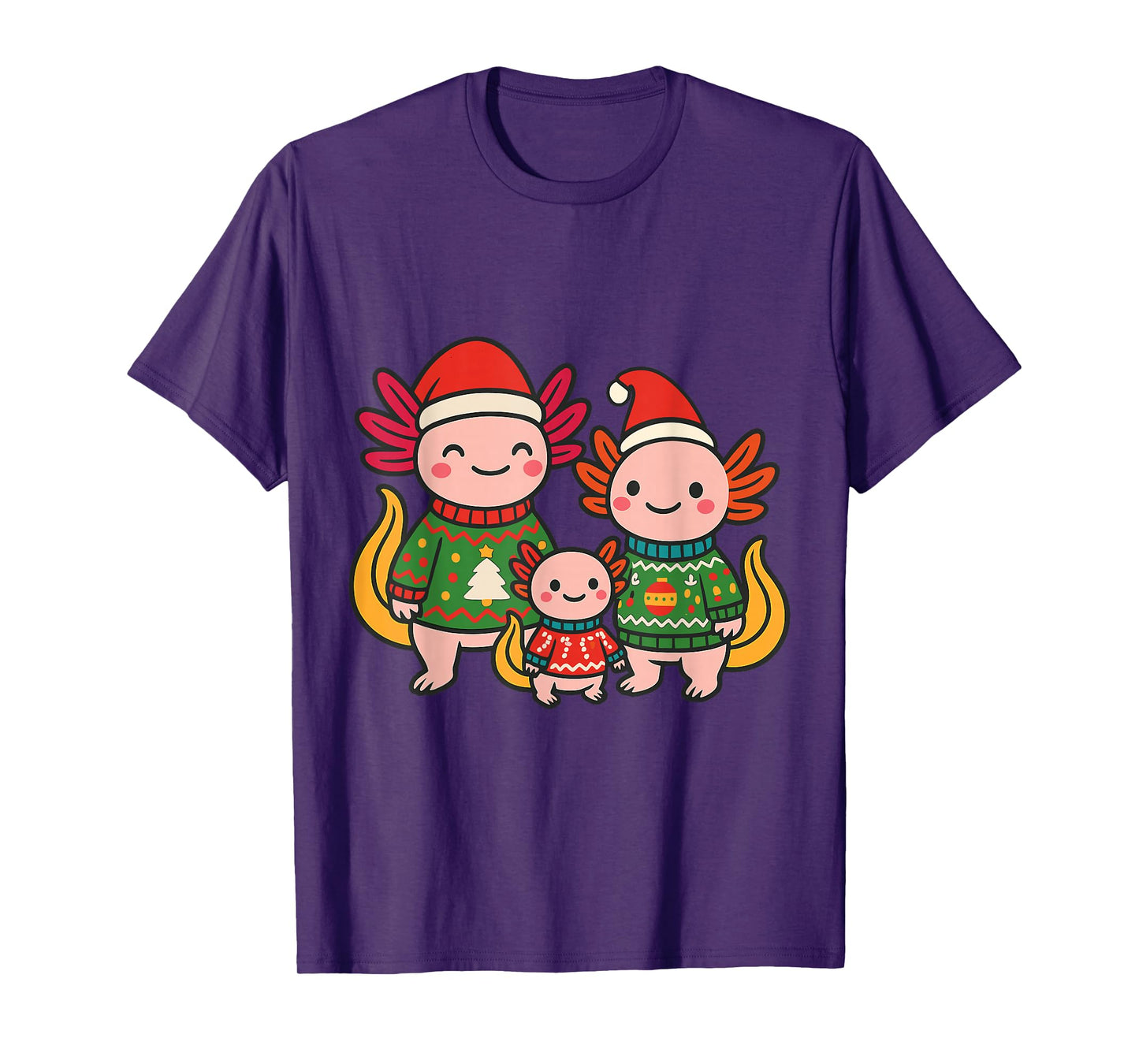 Cute Christmas Axolotl Family Holiday T-Shirt