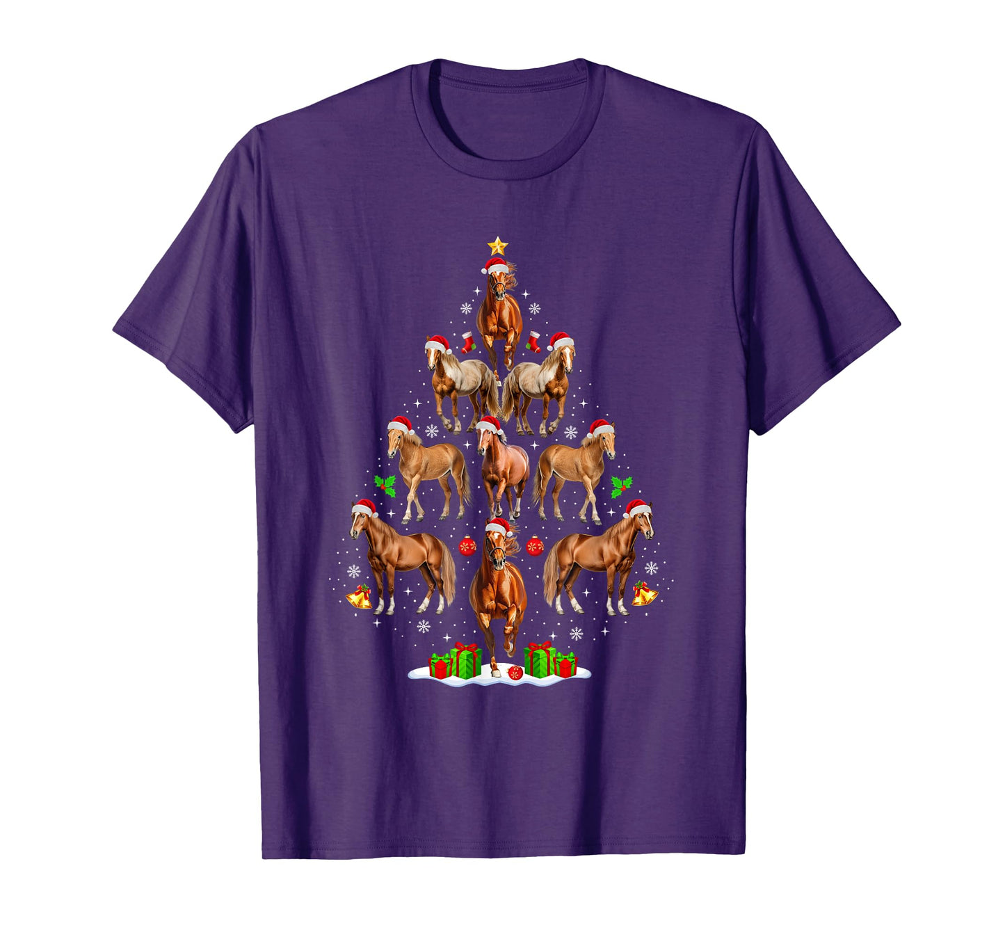Horse Christmas Tree Lights Funny Xmas Santa Horse Lover T-Shirt