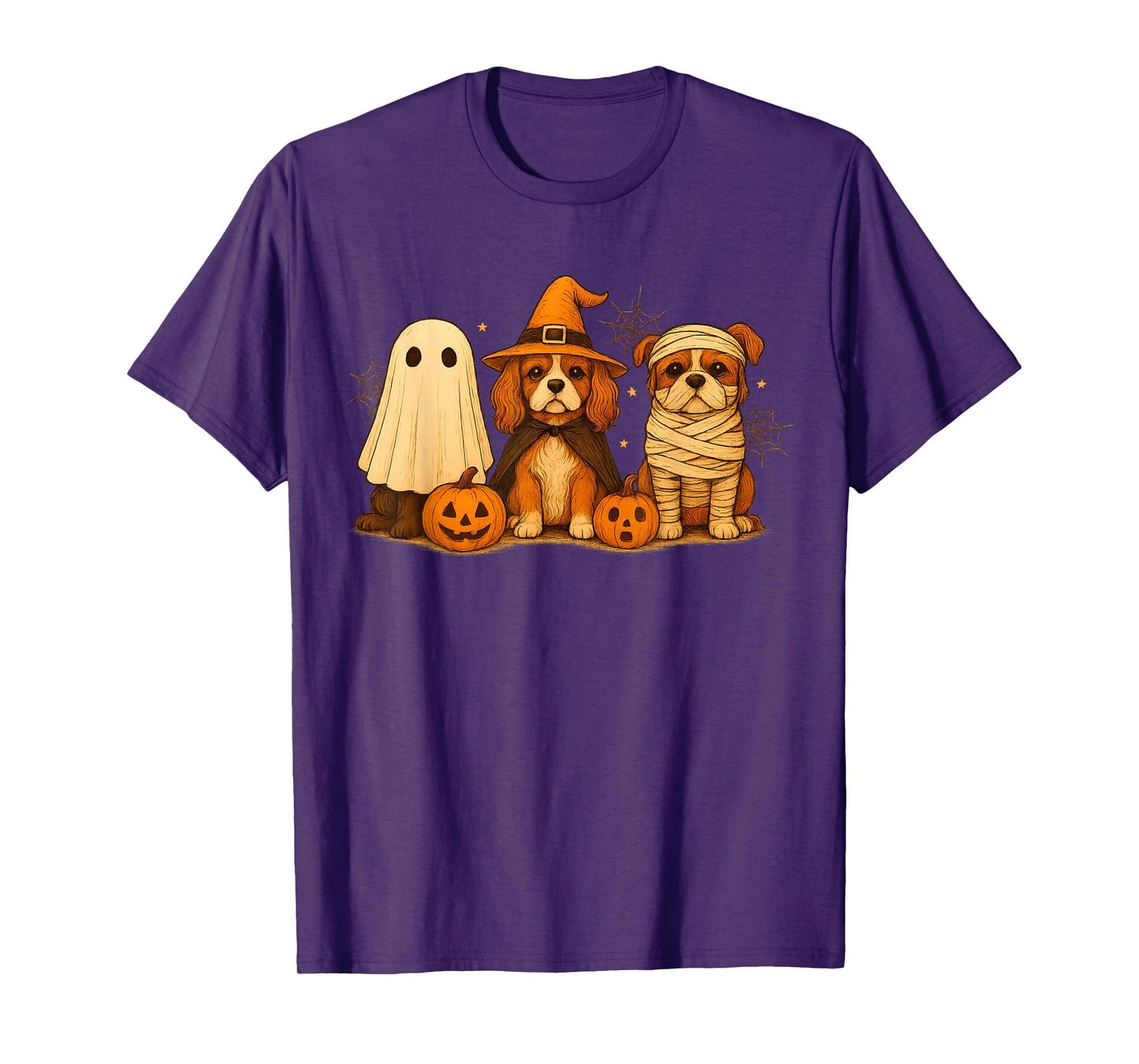 Cavalier King Charles Spaniel Witch Scary Halloween Pumpkin T-Shirt