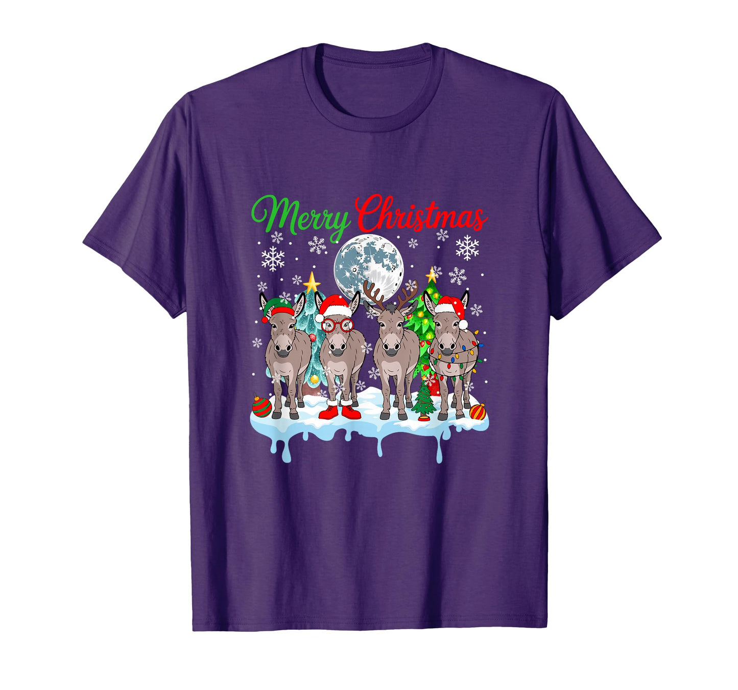 Merry Christmas Snow Group Santa Elf Reindeer Donkeys Farmer T-Shirt