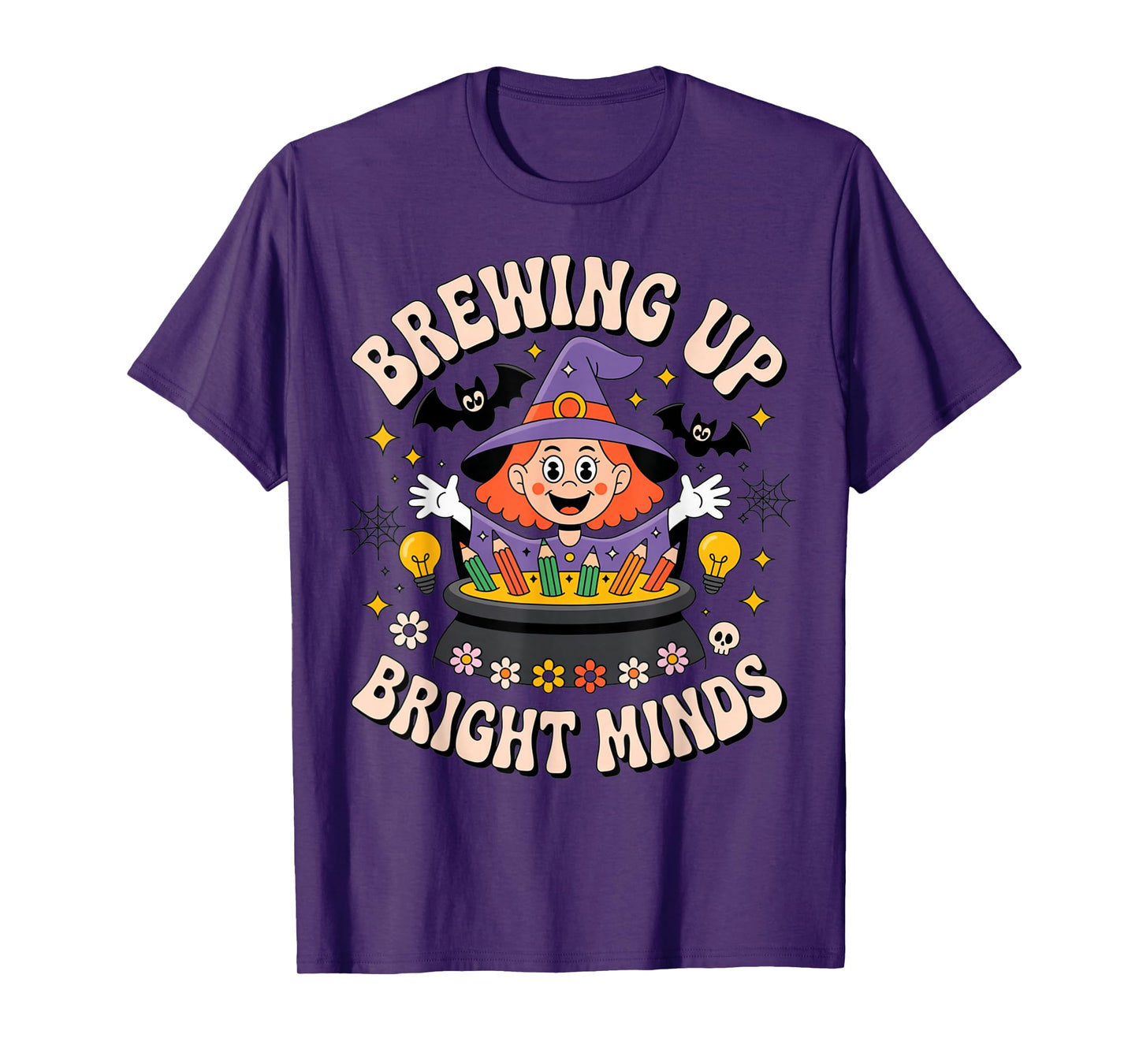 Brewing Up Bright Minds Teacher Halloween Witch T-Shirt