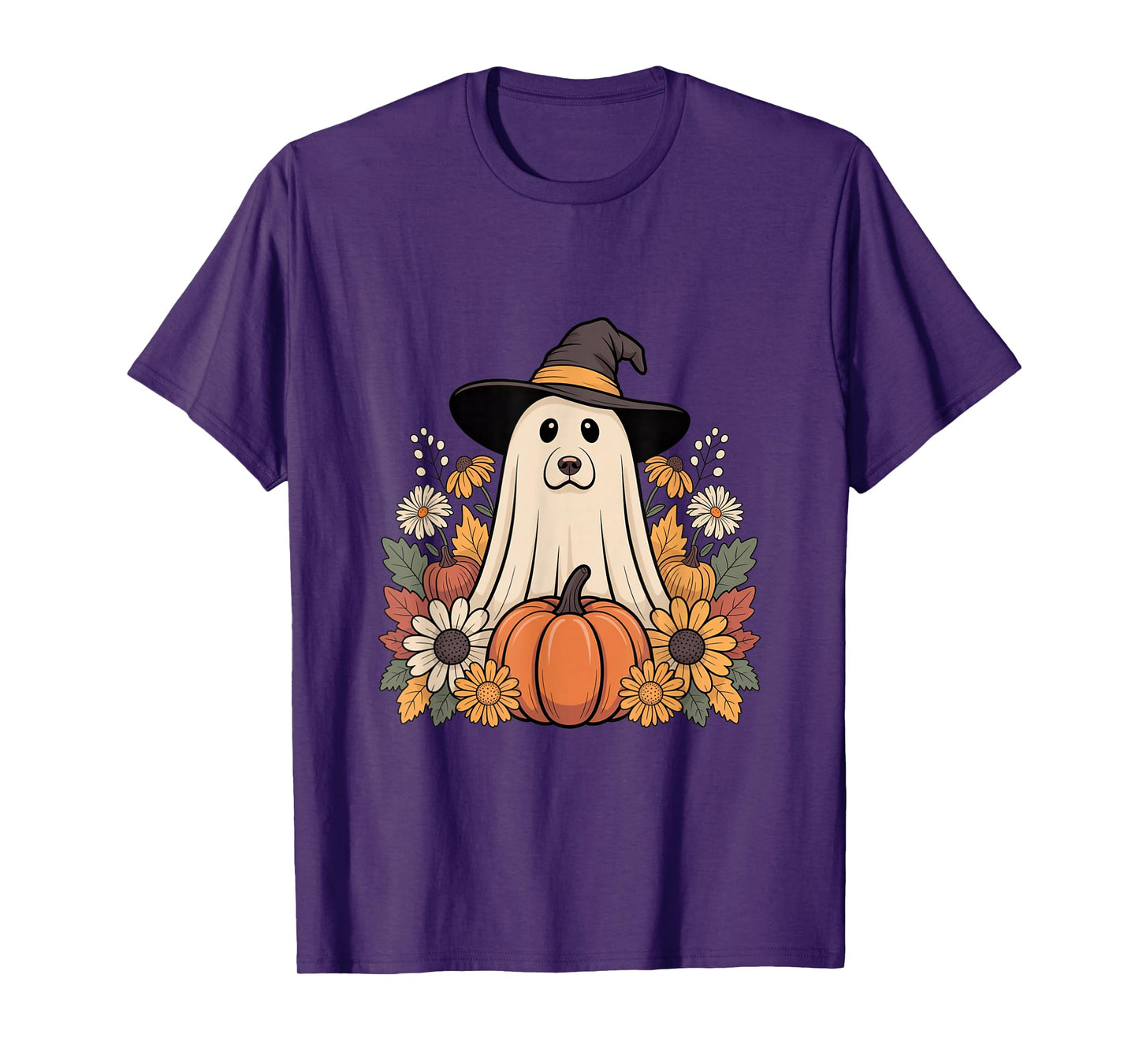 Dog Ghost with Witch Hat and Pumpkins T-Shirt