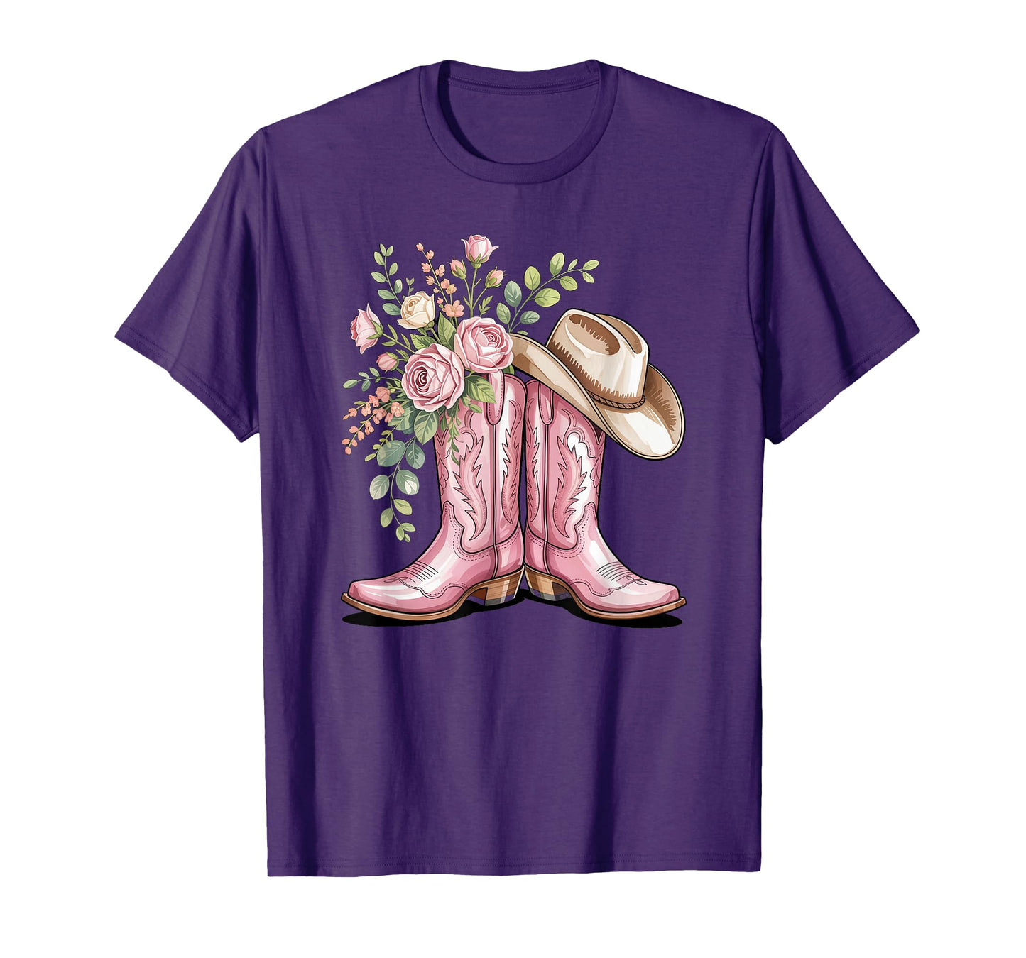 cowboy boot western country cowgirl flowers girl pink woman T-Shirt