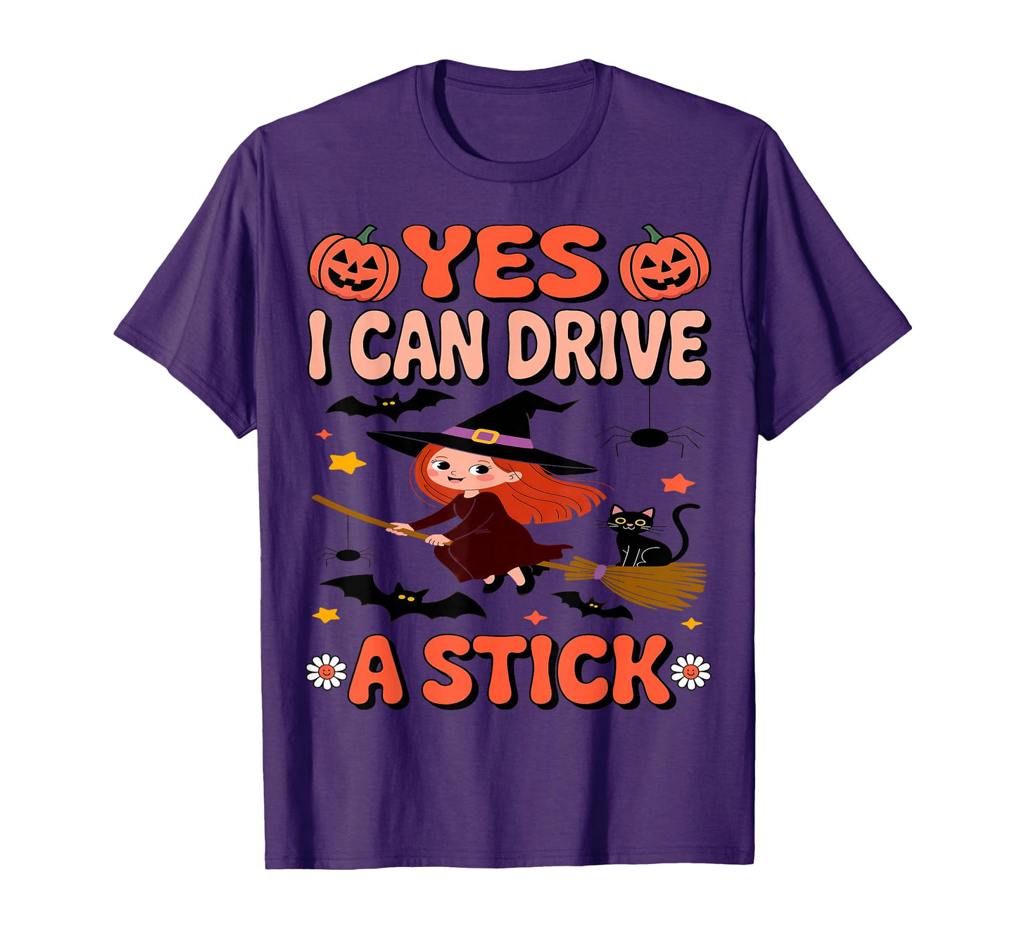 Yes I Can Drive A Stick Funny Halloween Kids Witch Apparel T-Shirt