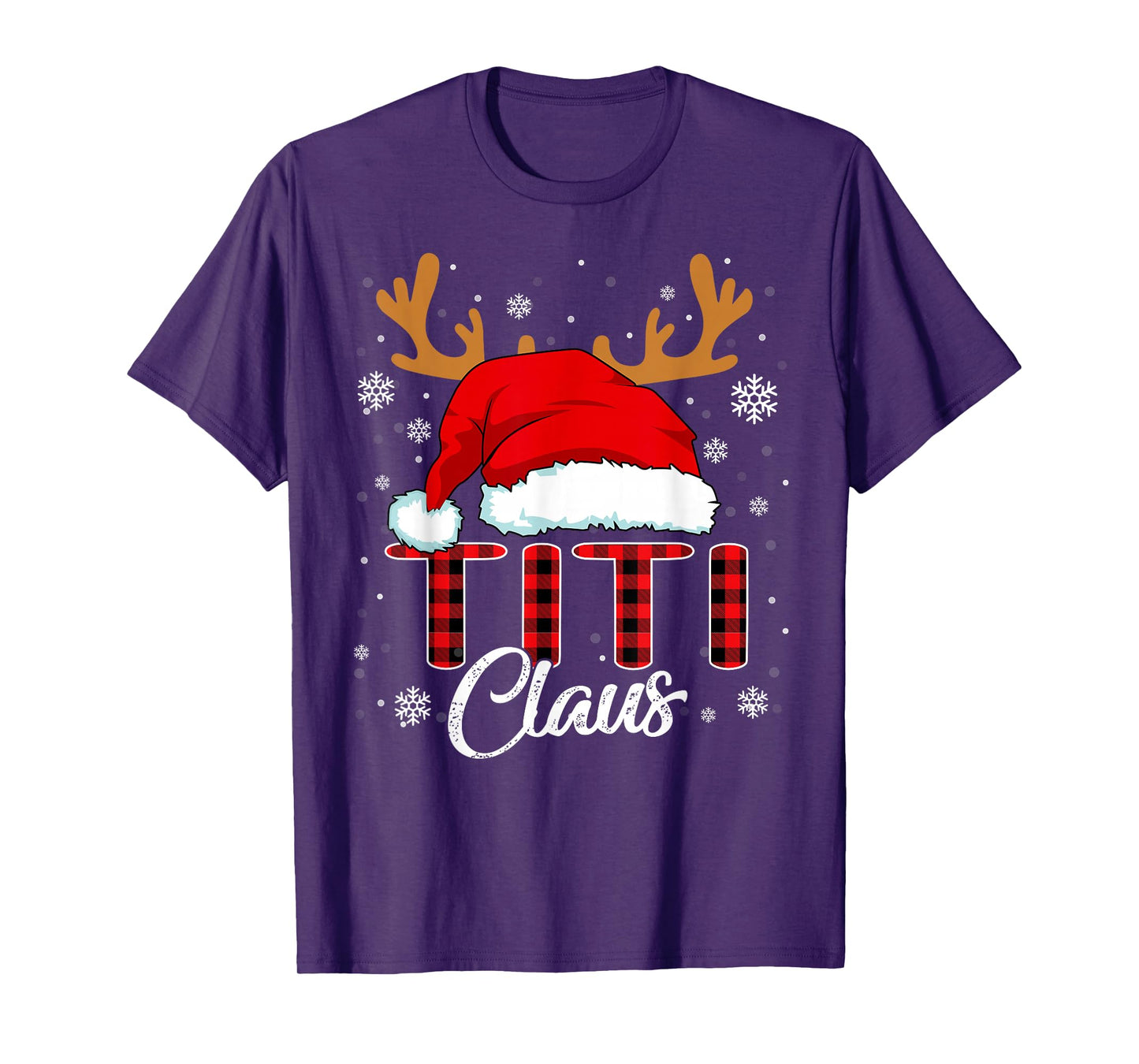 Titi Claus Santa Hat Christmas Red Plaid Matching Family T-Shirt