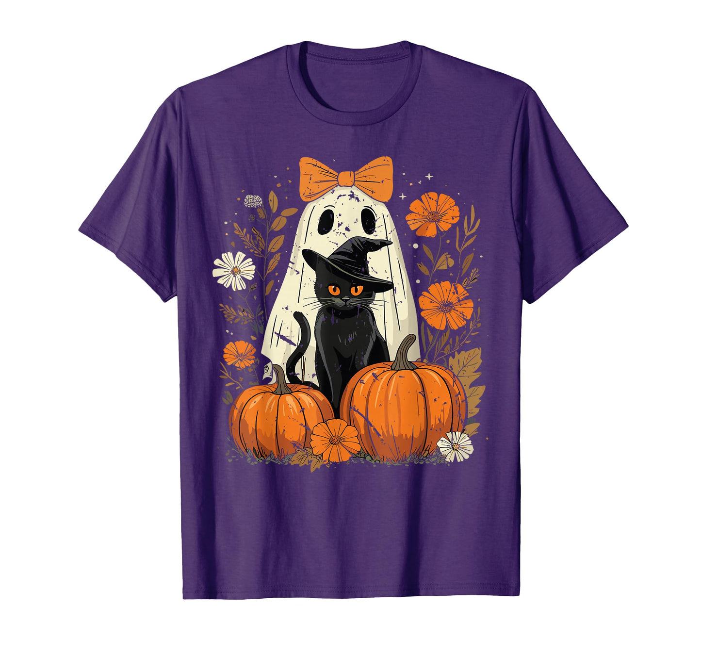 Vintage Black Cat Ghost Halloween Shirt Cute Spooky Outfit T-Shirt