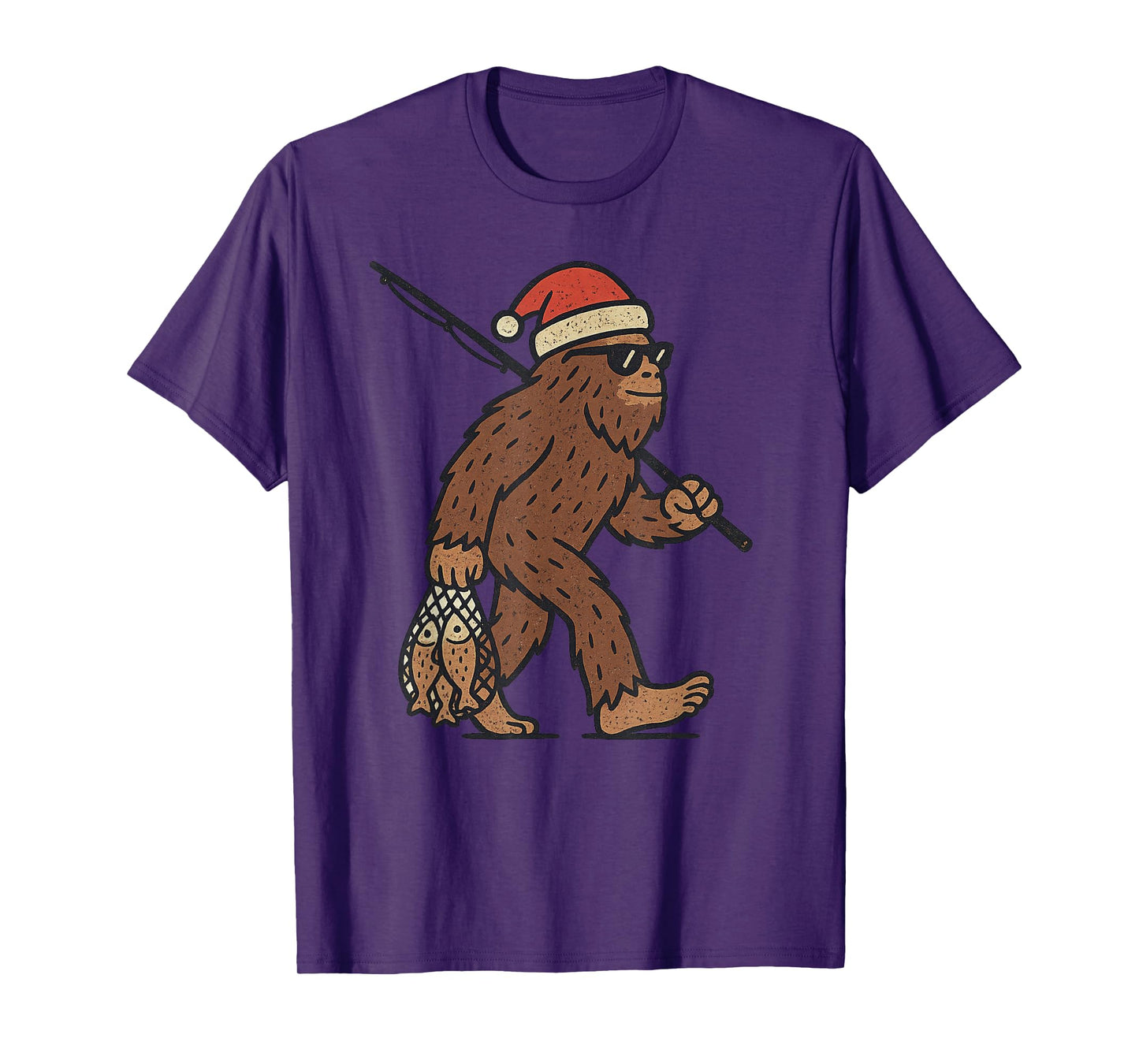 Sasquatch Fishing Christmas Vintage Fish Funny Xmas T-Shirt