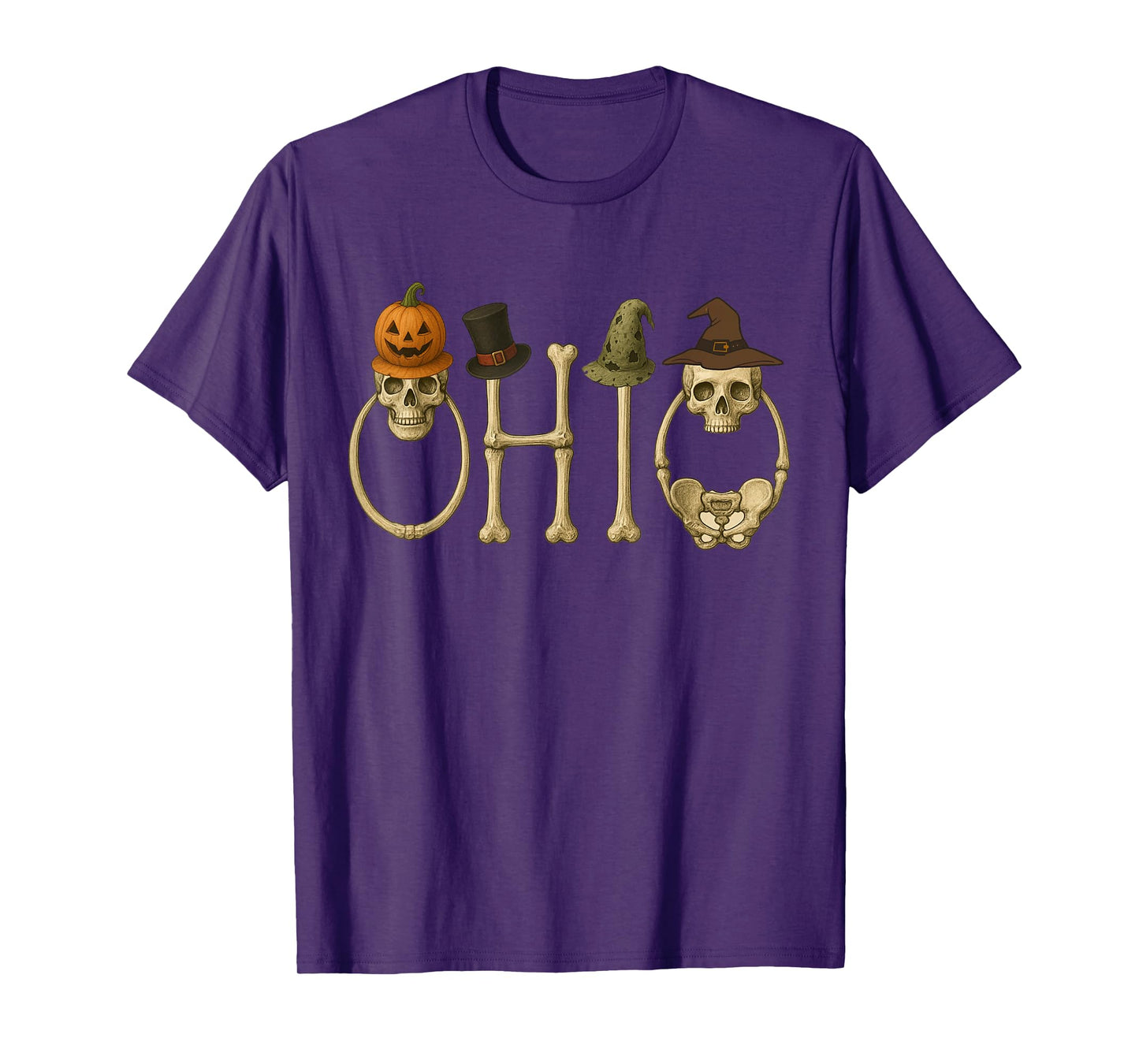 O-H-I-O Skeleton, Zombie, Witch and Pumpkin Halloween Funny T-Shirt