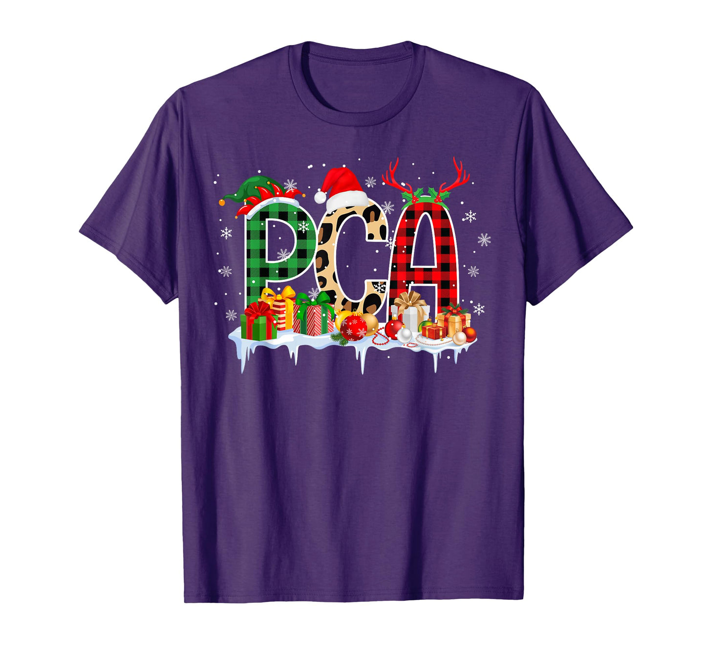 Leopard Red Plaid PCA Nursing Santa Hat Reindeer Christmas T-Shirt