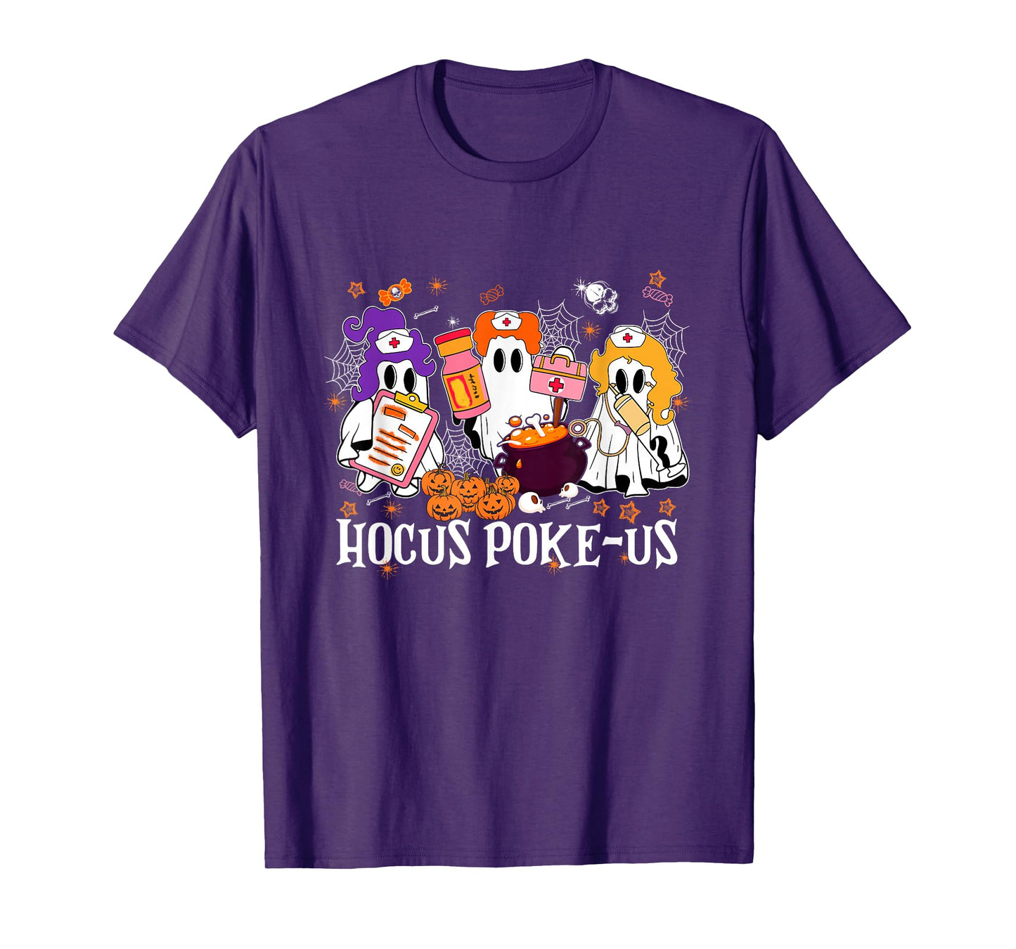 Halloween Ghost Nurse Hocus Poke Us Costume Scrub Top Women T-Shirt