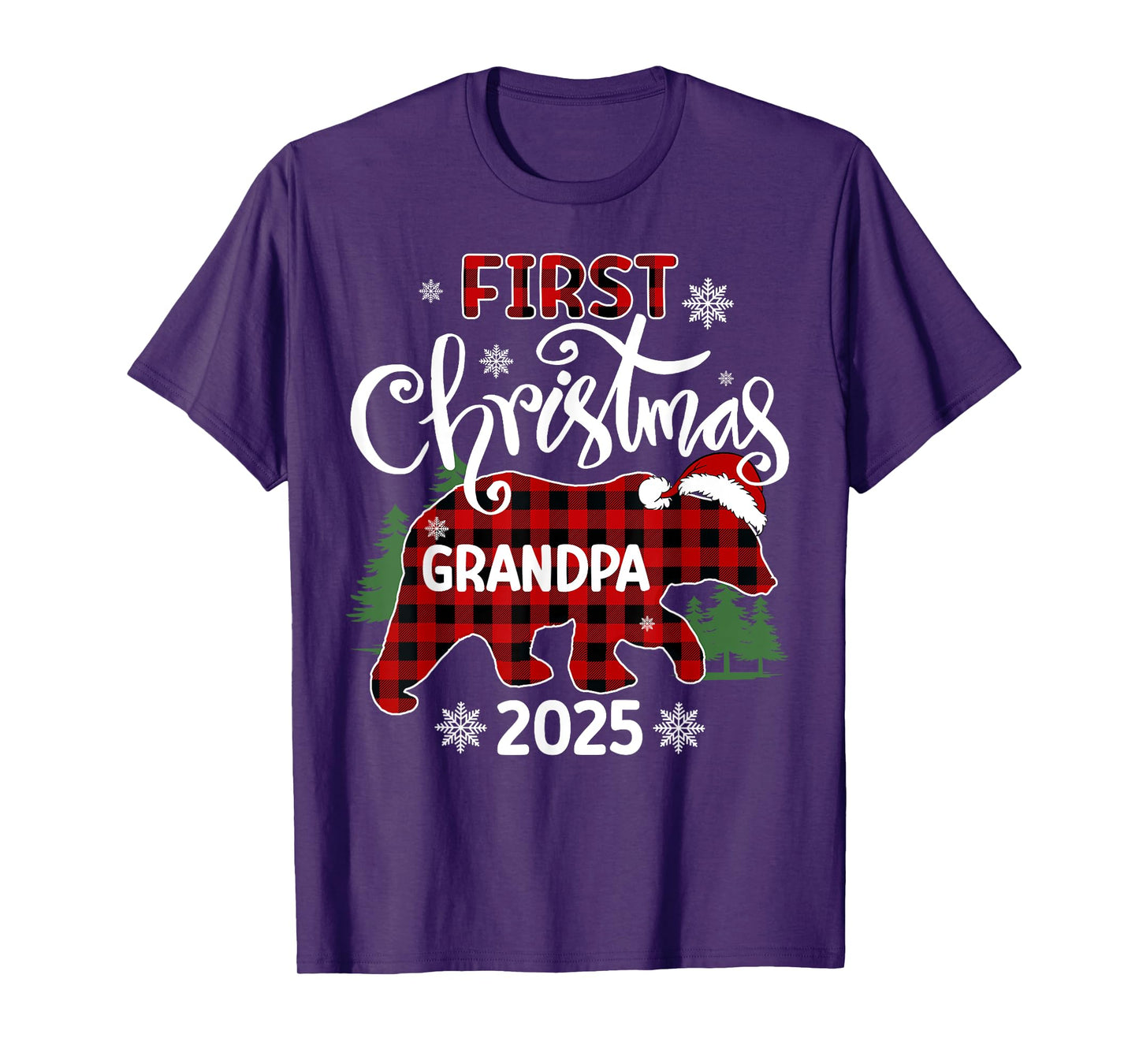 First Christmas Grandpa 2025 Red Plaid Bear Matching Family T-Shirt