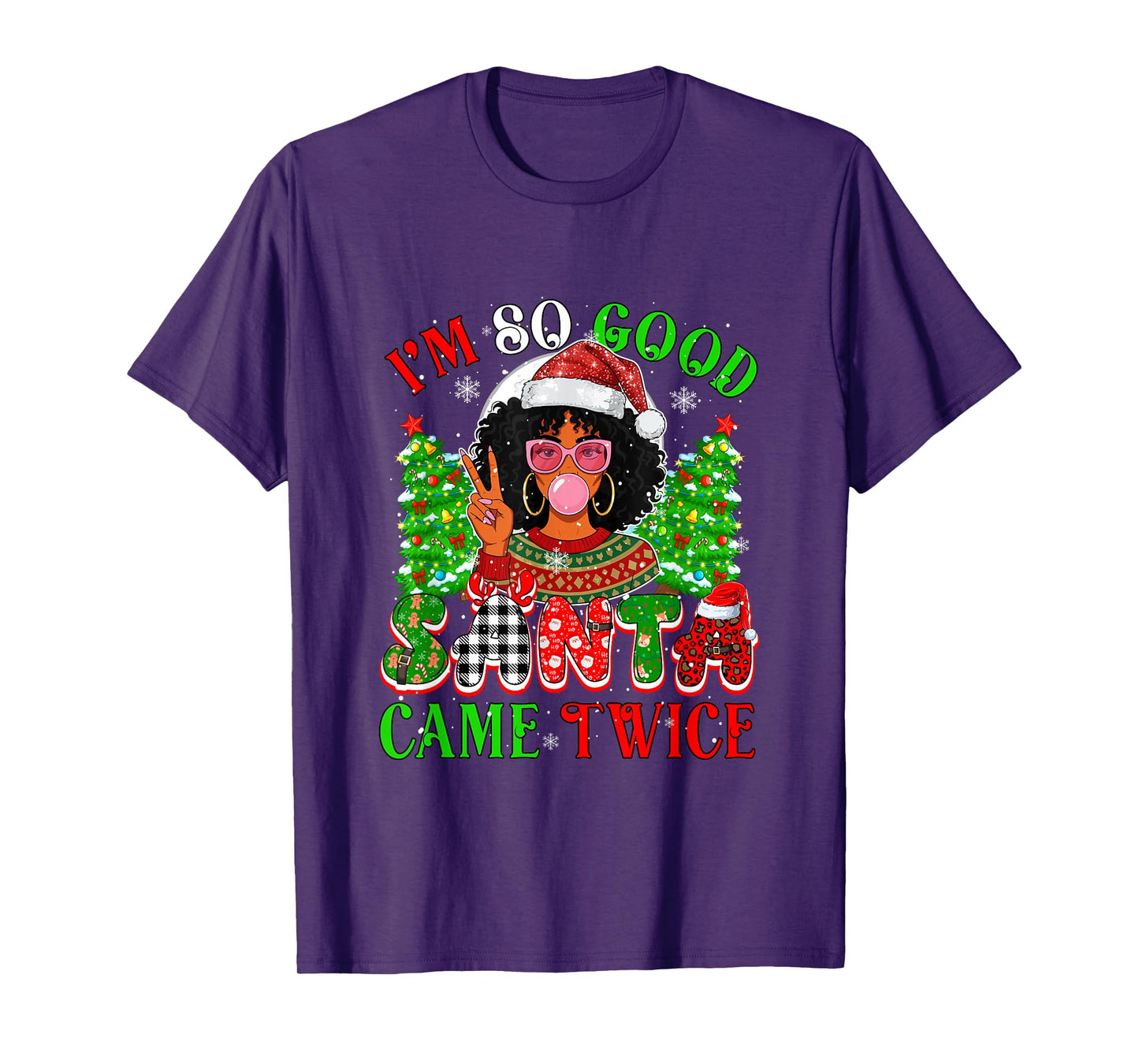 Funny Joke Santa Came Xmas Colorful Leopard Santa Afro Girl T-Shirt