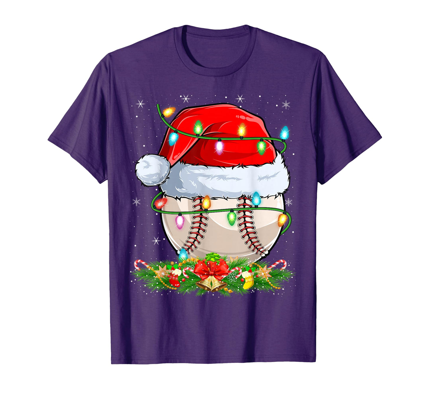 Baseball Christmas Lights Funny Santa Baseball Player Xmas T-Shirt