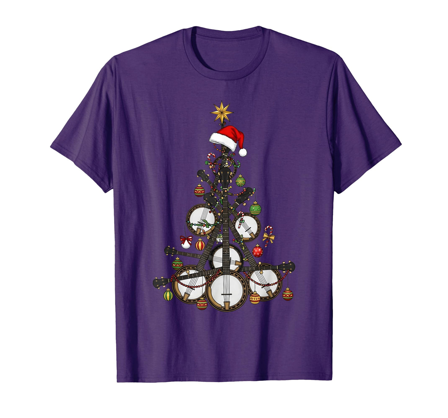 Funny Banjo Player Christmas Tree Santa Musician Xmas Men T-Shirt