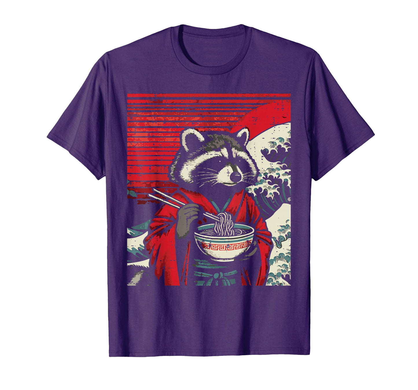 Raccoon Kimono Eating Ramen Japanese Food Art Men Women Kids T-Shirt