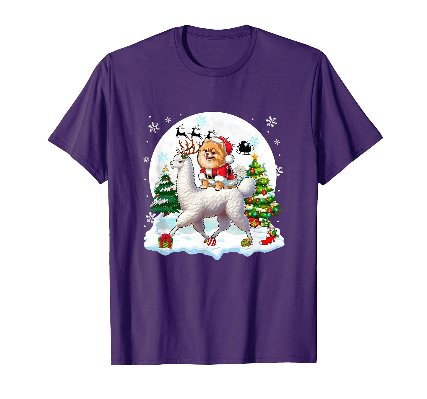 Santa Pomeranian Riding Llama Reindeer Christmas Owner Kids T-Shirt
