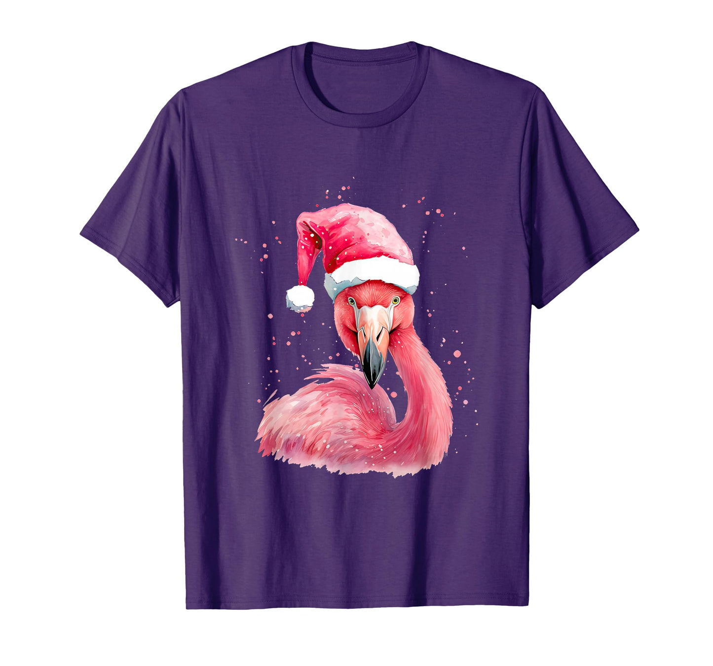 Funny Flamingo Watercolor Christmas Secret Santa hat Xmas T-Shirt