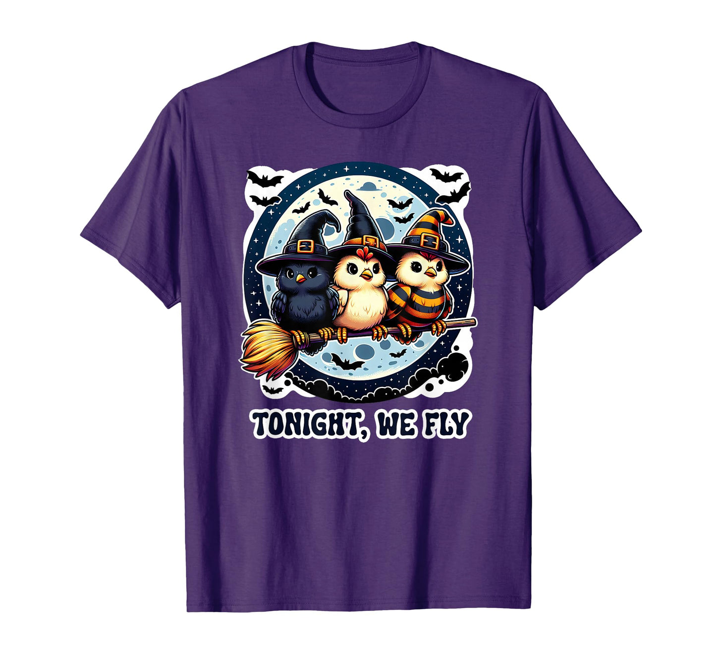 Funny Chicken Spooky Season Farm Halloween Tonight We Fly T-Shirt