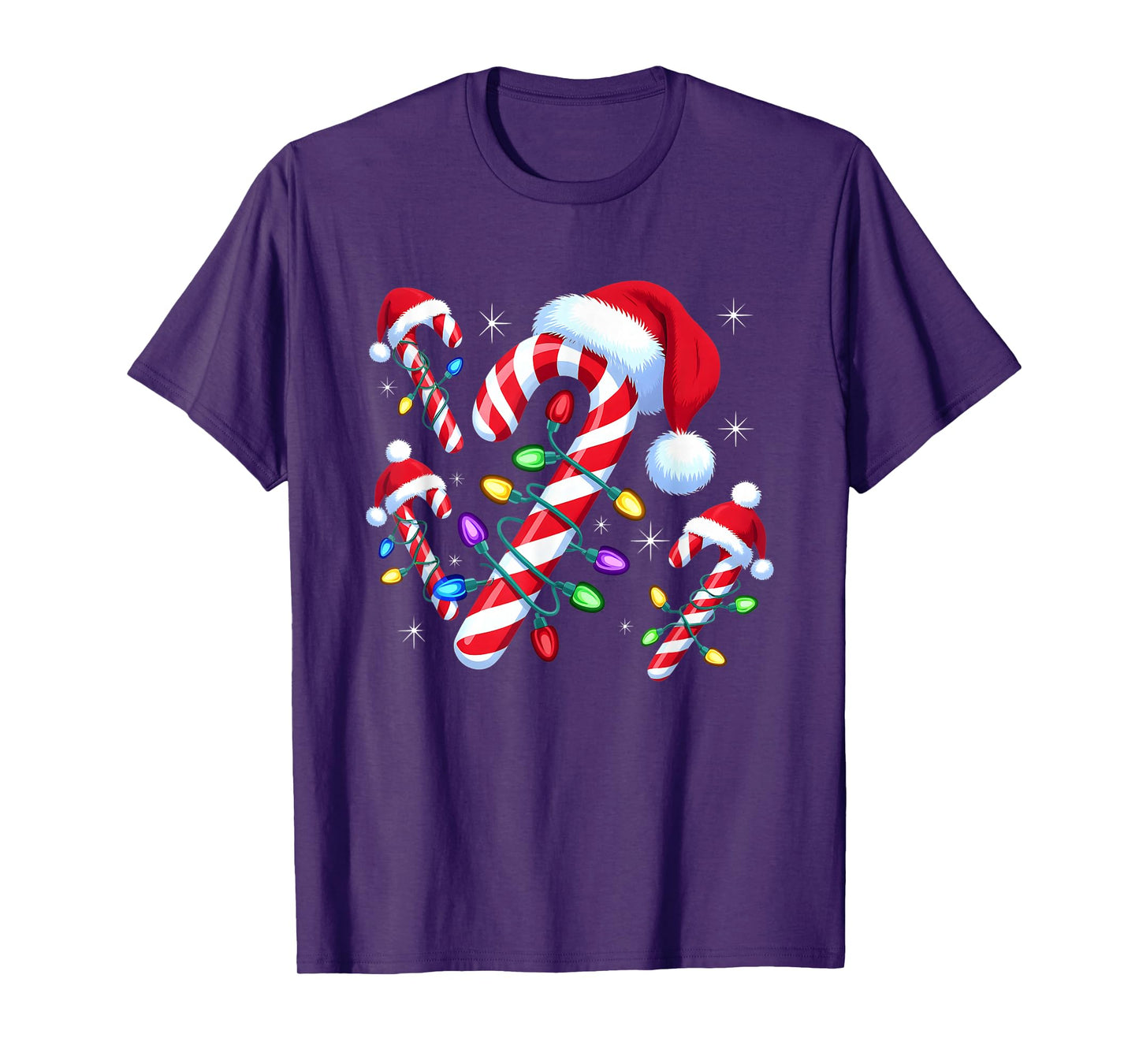 Christmas Candy Cane Santa Hat Xmas Lights Men Women Kids T-Shirt
