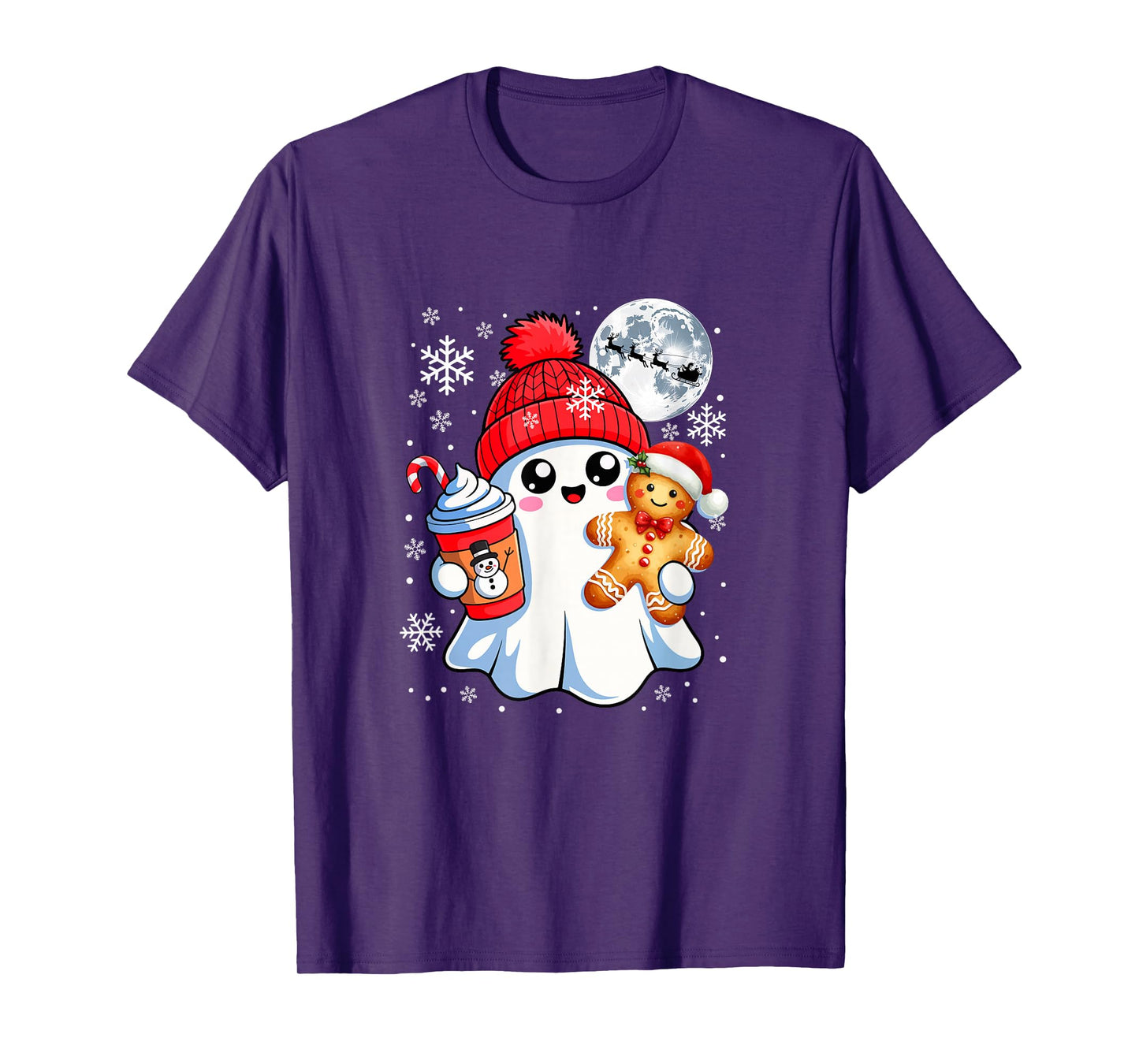 Cute Boo Holding Santa Gingerbread Coffee Christmas Family T-Shirt