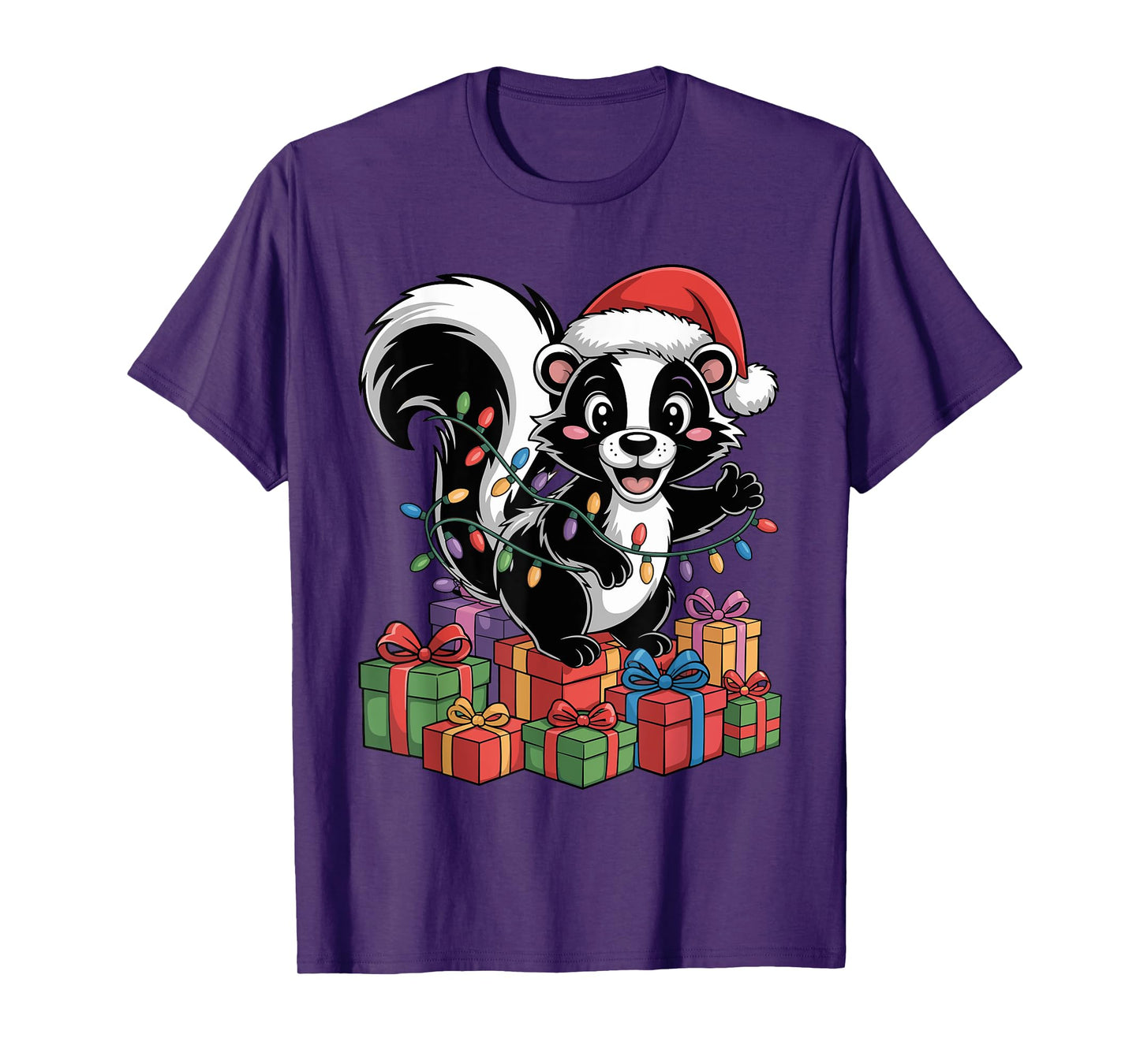 Funny Skunk Santa Hat Animals Lovers Ugly Christmas Pajamas T-Shirt