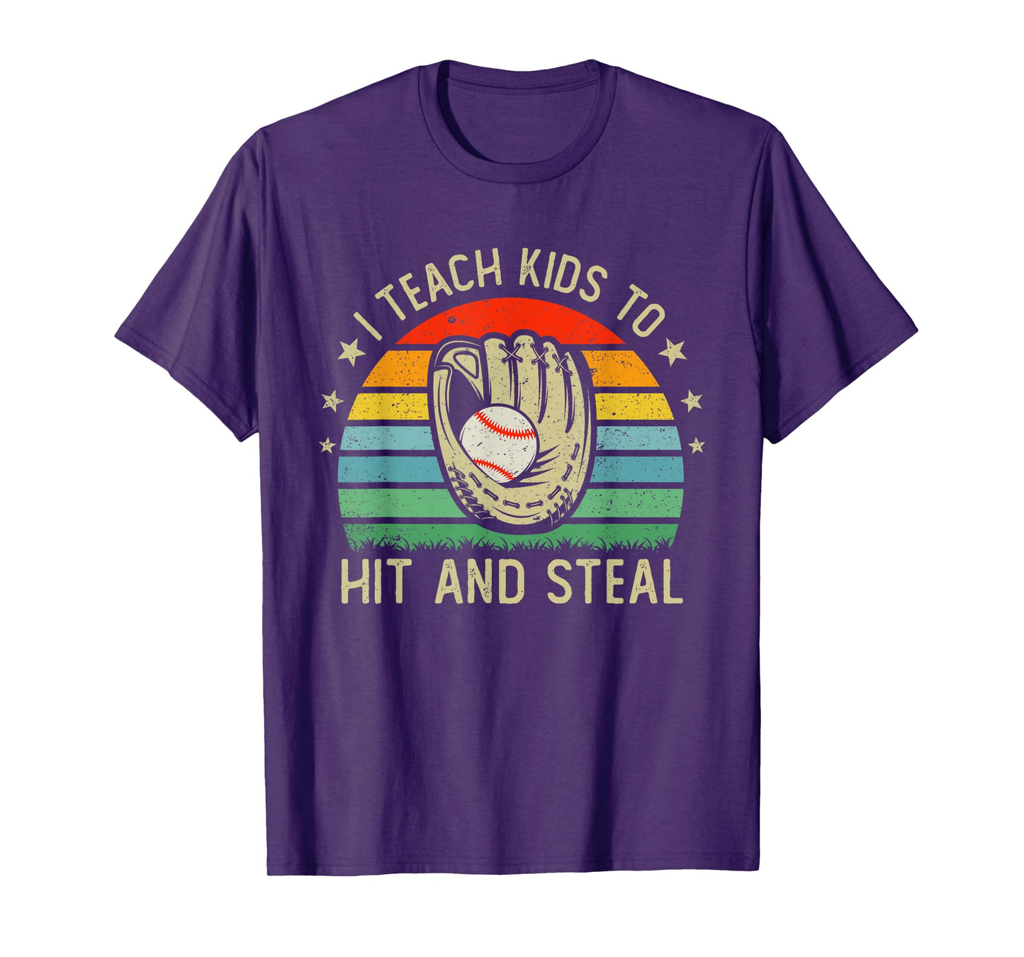 I Teach Kids To Hit And Steal Funny Vintage Baseball Coach T-Shirt