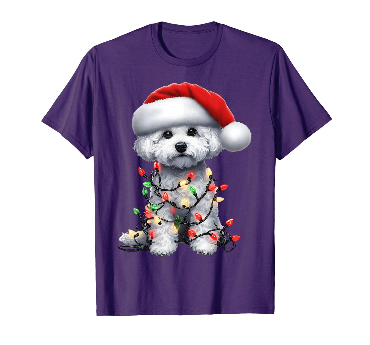 Bichon Frise Dog Christmas Lights Santa Hat Dog Lover T-Shirt