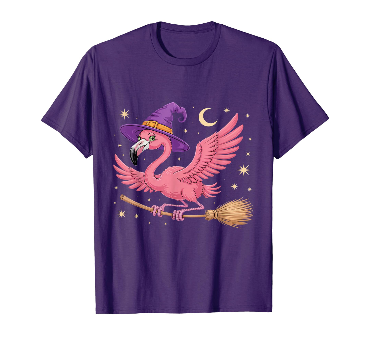 Cute Halloween Flamingo Witch Hat Broom Trick or Treating T-Shirt