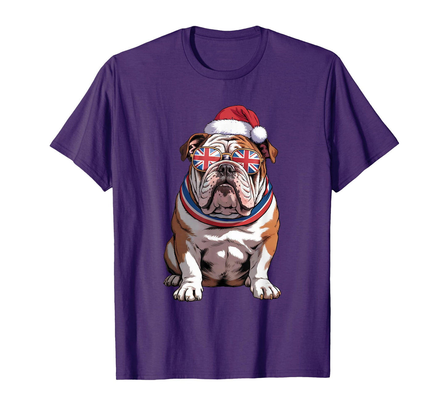 Santa Hat English Bulldog Dog Christmas Xmas Bulldog UK Flag T-Shirt