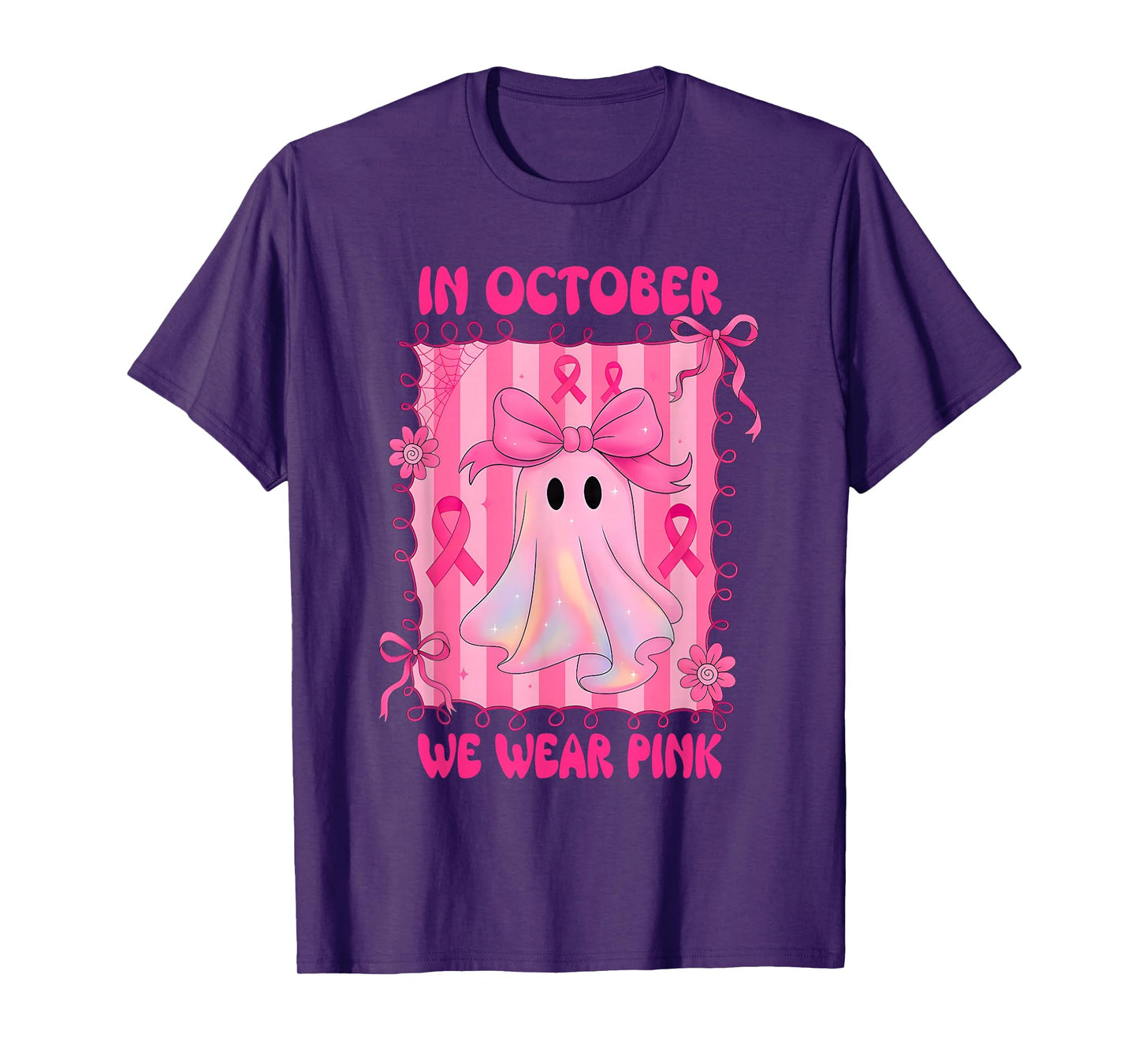 in October We Wear Pink Breast Cancer Awareness Halloween T-Shirt