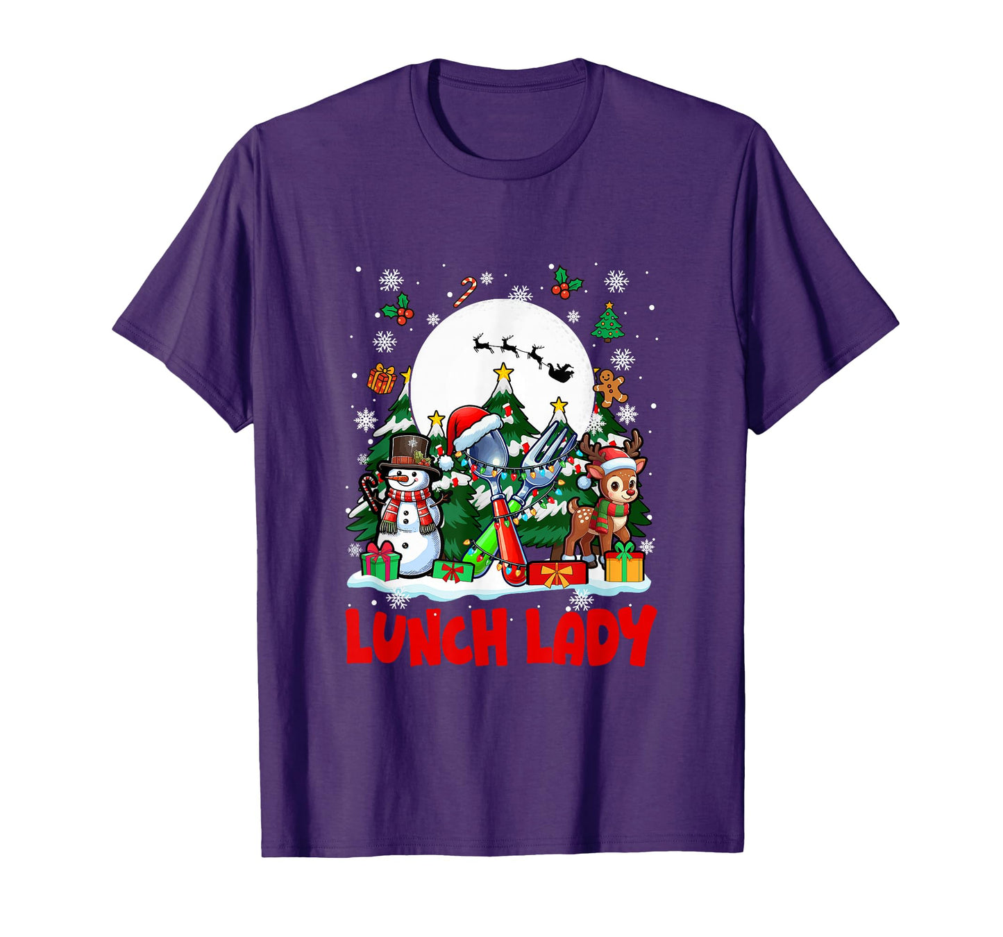 Lunch Lady Job Tools Santa Snowmen Reindeer Christmas Trees T-Shirt