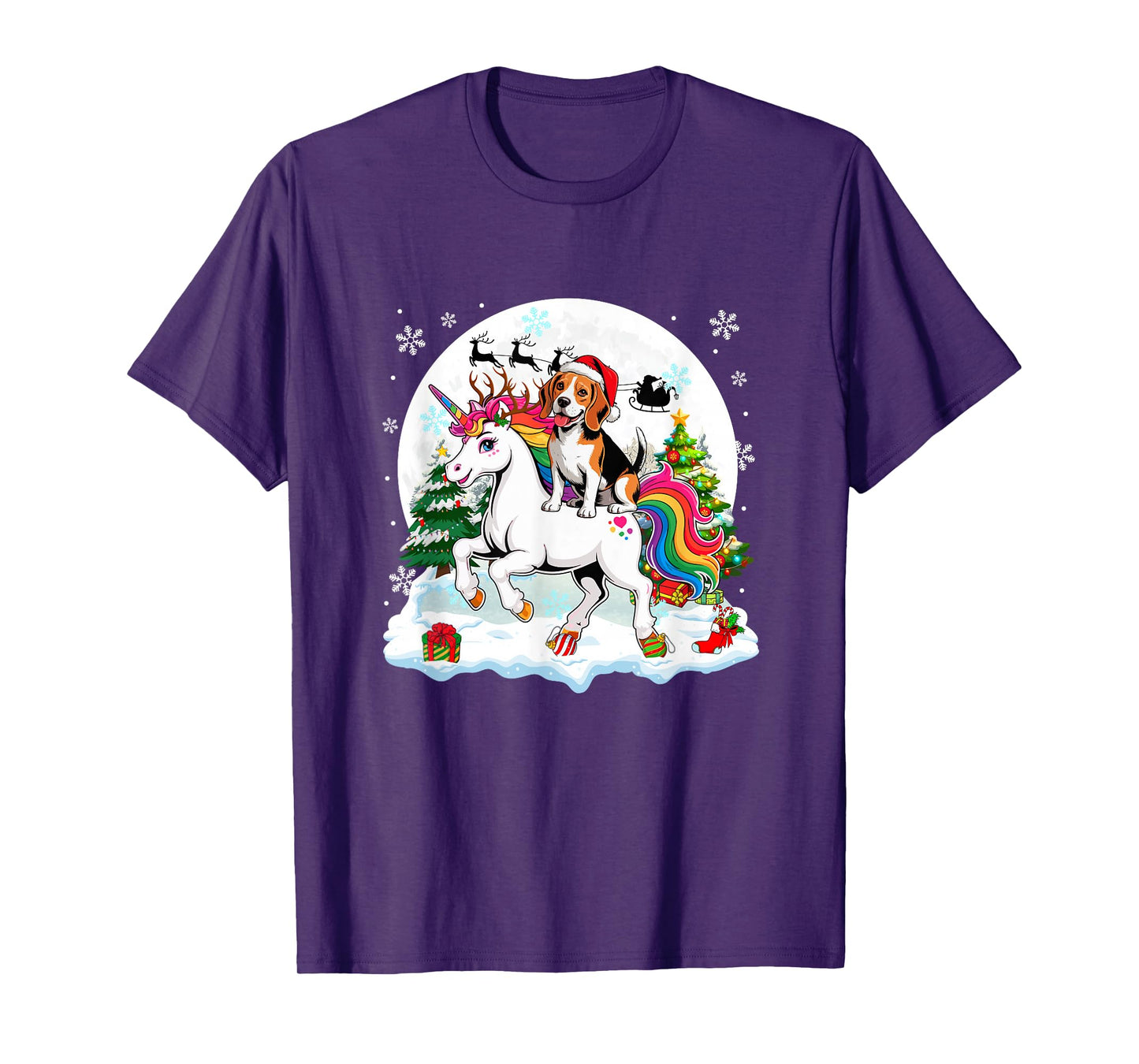 Santa Beagle Riding Unicorn Reindeer Christmas Owner Kids T-Shirt
