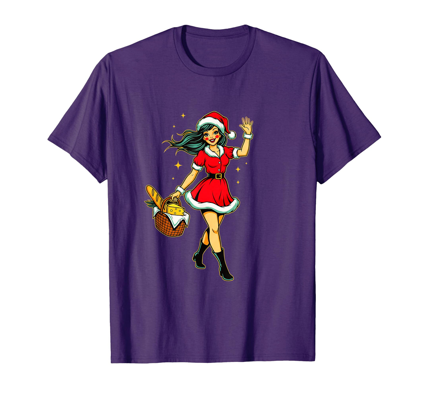 Christmas Foodie Santa Girl Funny Retro Holiday Market Humor T-Shirt