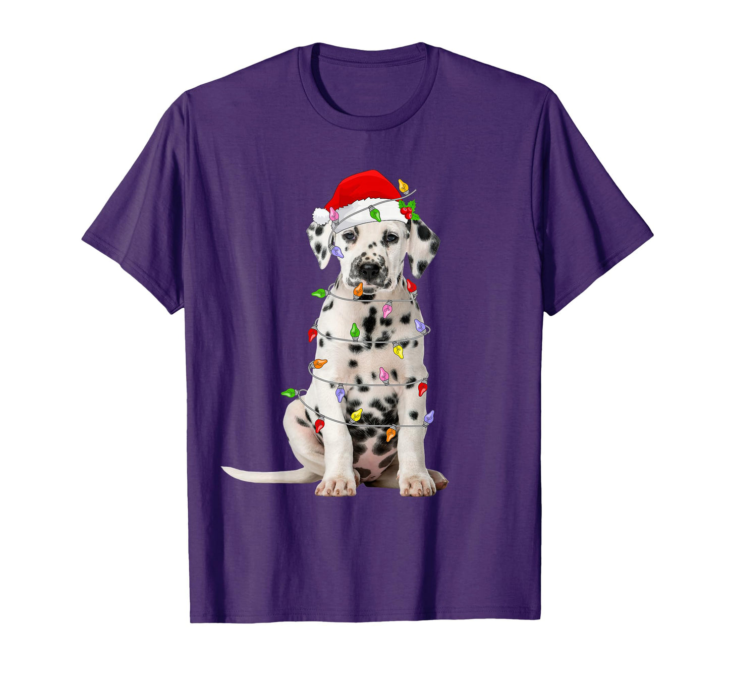 Dalmatian Christmas Santa Hat Lights Funny Pet Dog Xmas T-Shirt