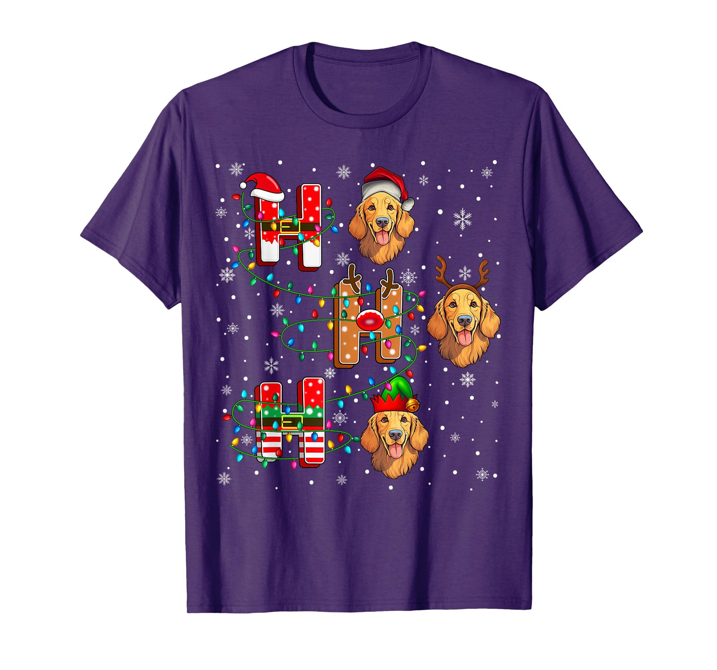 Ho Ho Ho Santa Reindeer Hat Elf Golden Retriever Dog Xmas T-Shirt