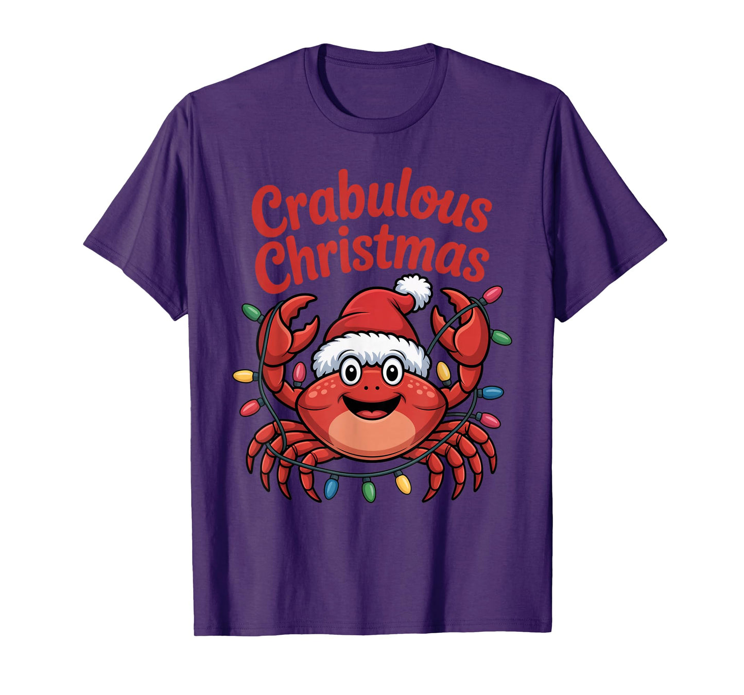 Cheerful Coastal Claus Crabulous Christmas Santa Hat Funny T-Shirt