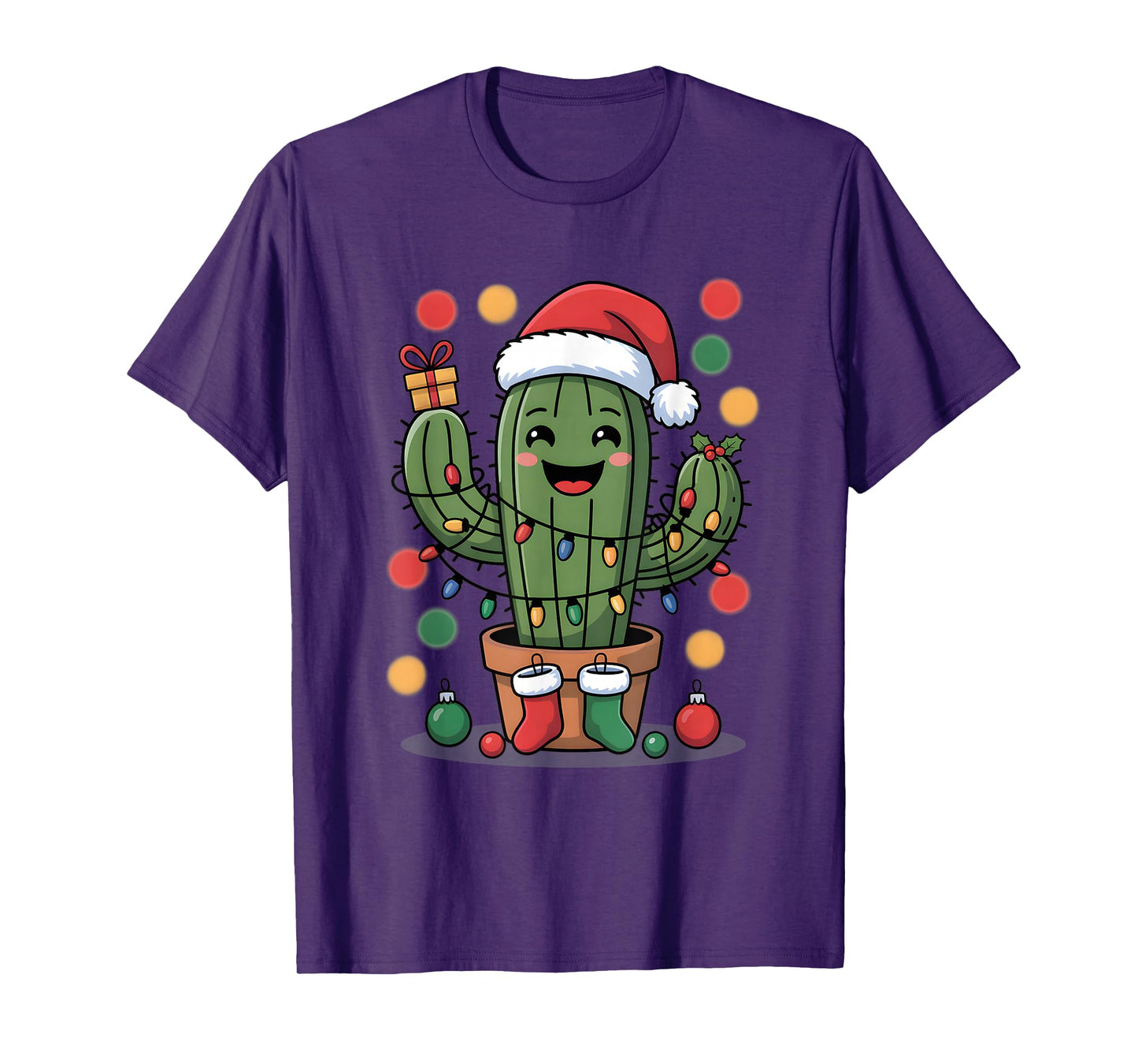 Funny Christmas Cactus Santa Holiday Lights T-Shirt