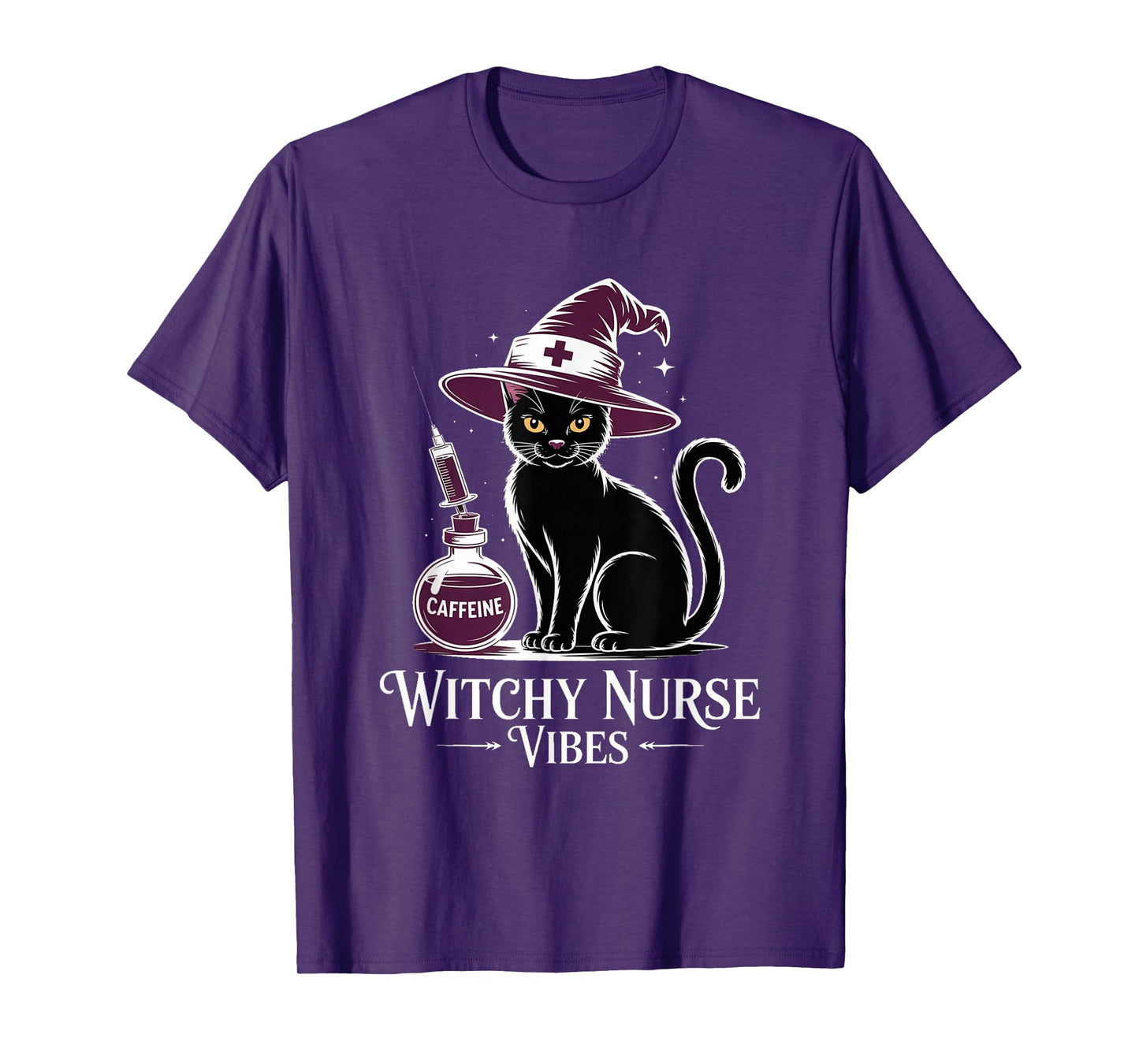 Witchy Nurse Vibes Black Cat Halloween | Magical Cat Mom T-Shirt
