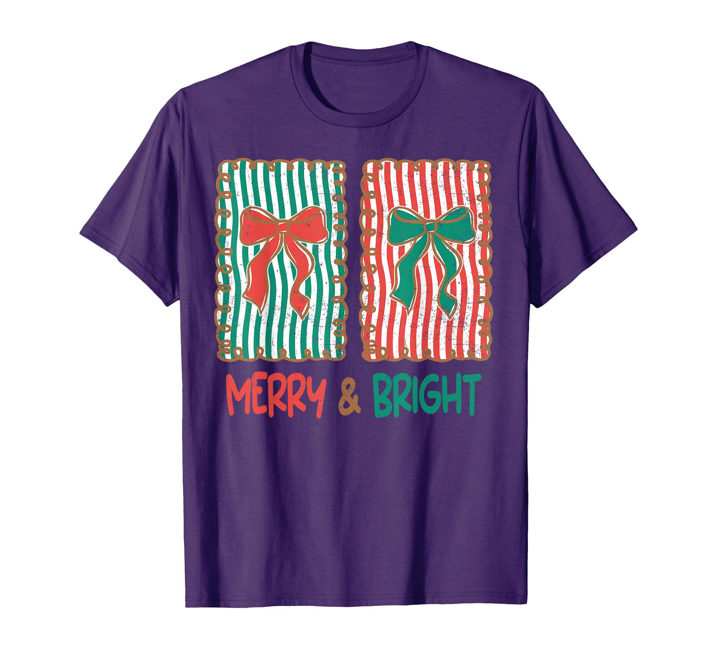 Merry & Bright Christmas Xmas Coquette Bow Pajamas Holiday T-Shirt