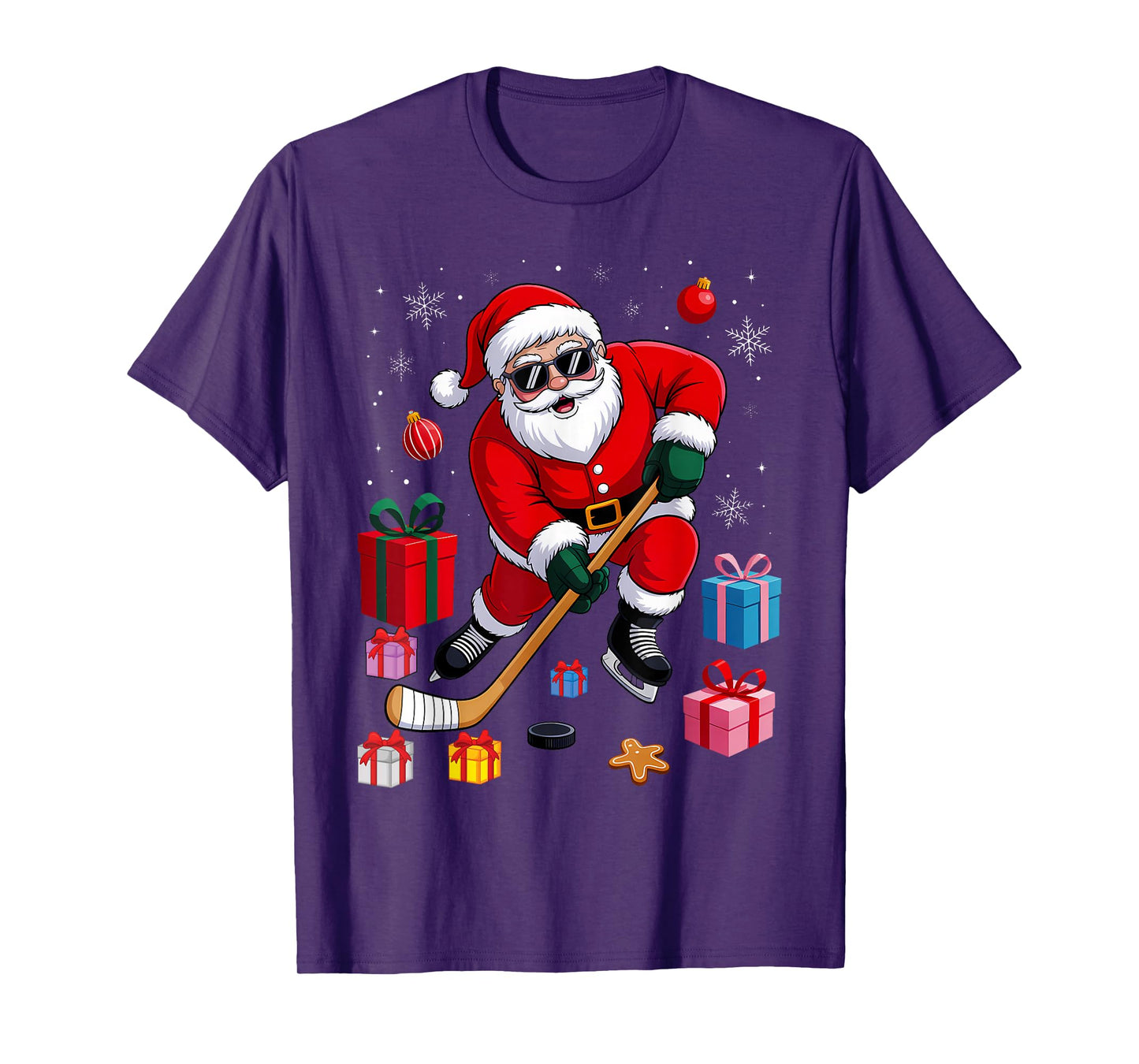 Santa Playing Hockey Cool Christmas Player T-Shirt